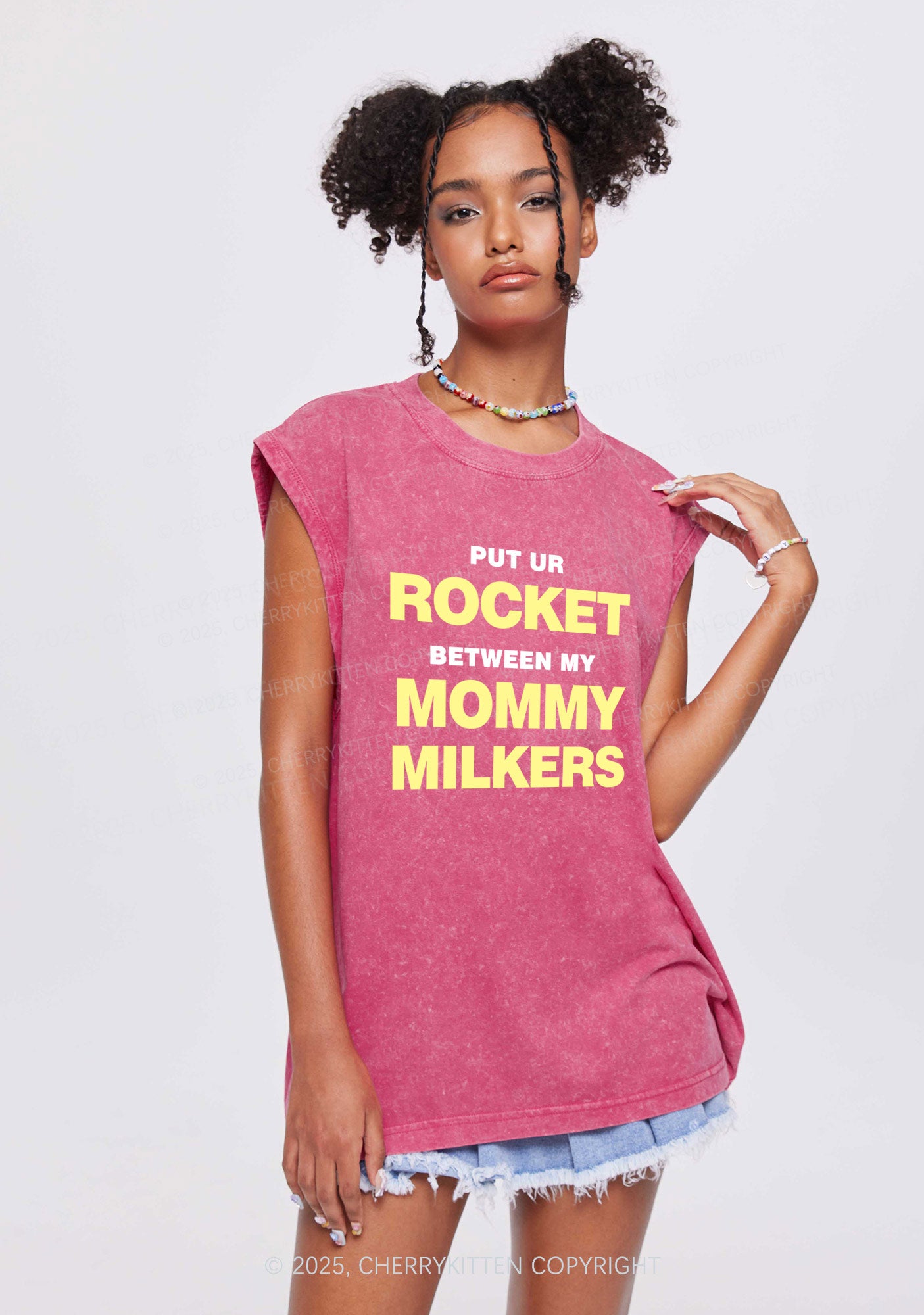 Rocket Mommy Milkers Y2K Washed Muscle Tank Cherrykitten