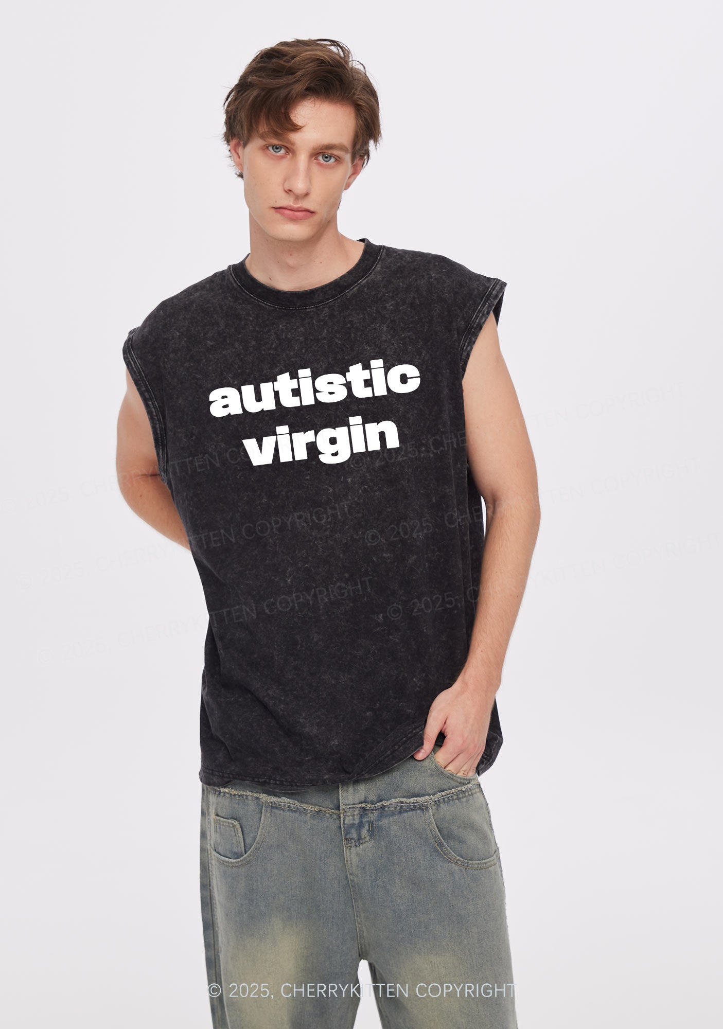 Autistic Virgin Y2K Washed Muscle Tank Cherrykitten