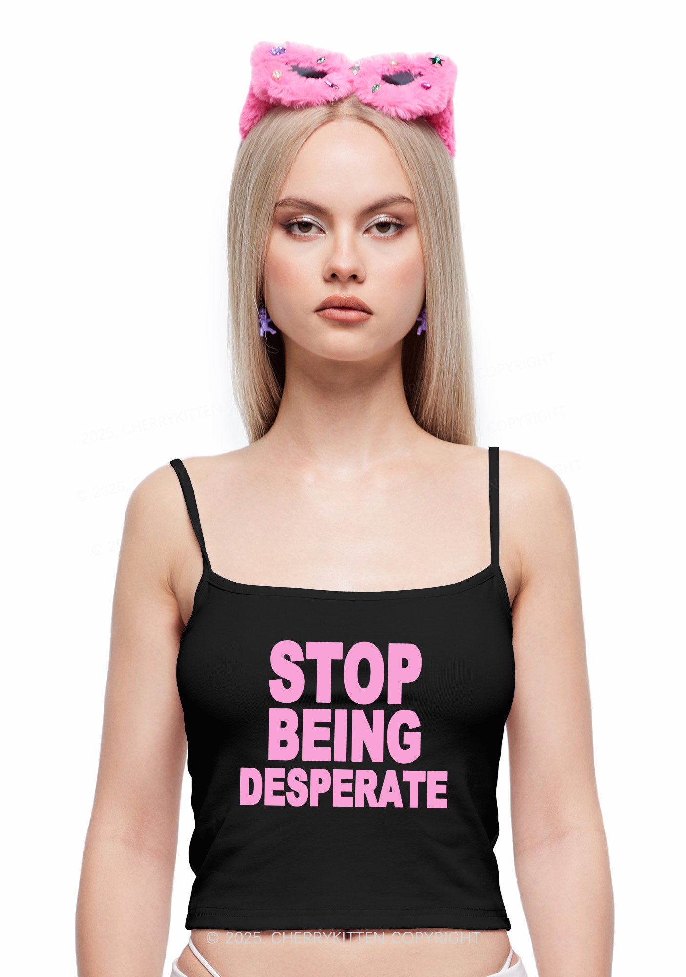 Stop Being Desperate Y2K Spaghetti Strap Cami Cherrykitten