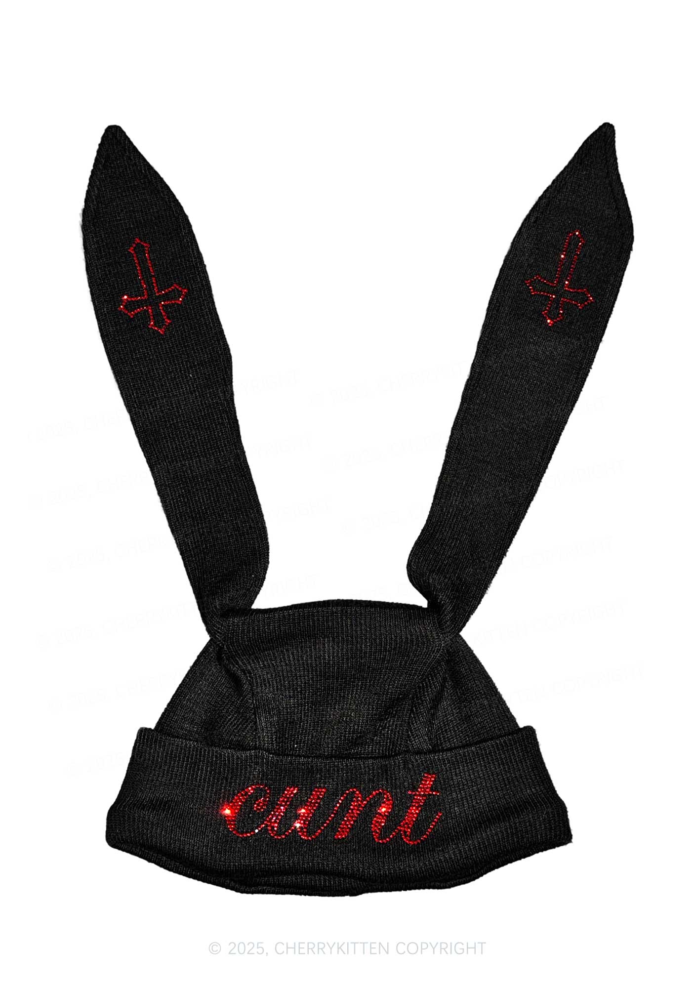 Rhinestone Cxxt Y2K Bunny Ear Knitted Hat Cherrykitten