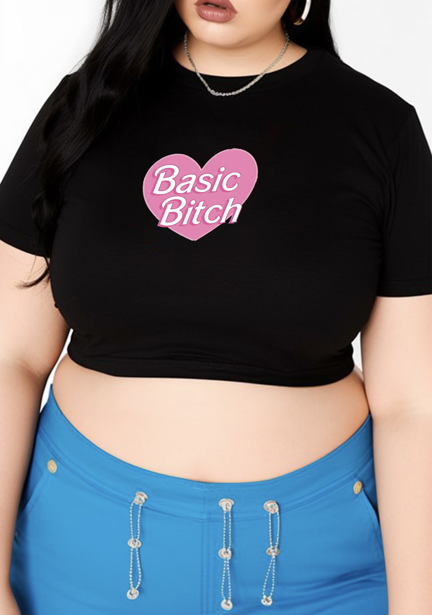 Curvy Basic Bxtch Heart Baby Tee