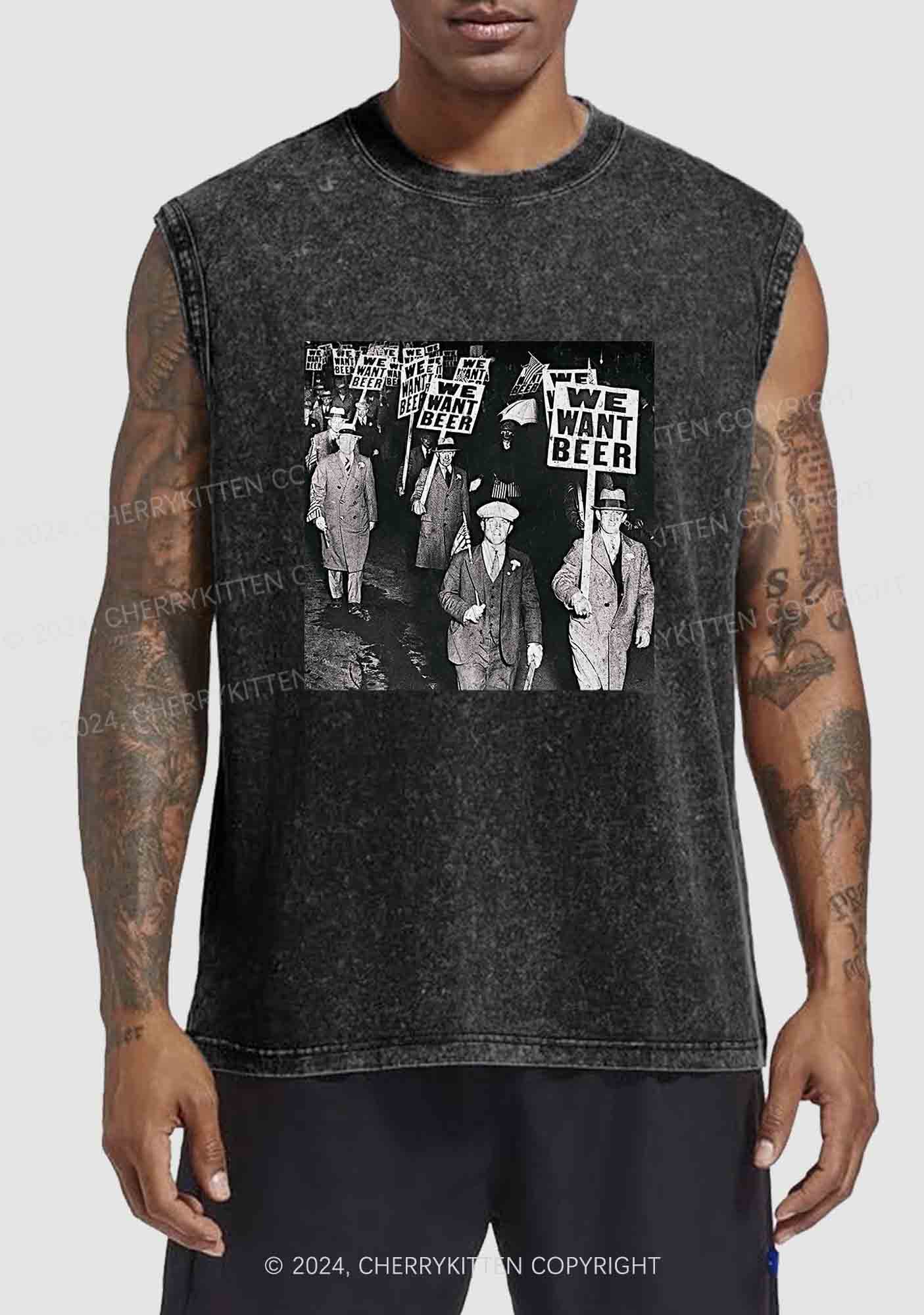 We Want Beer Y2K Washed Tank Cherrykitten