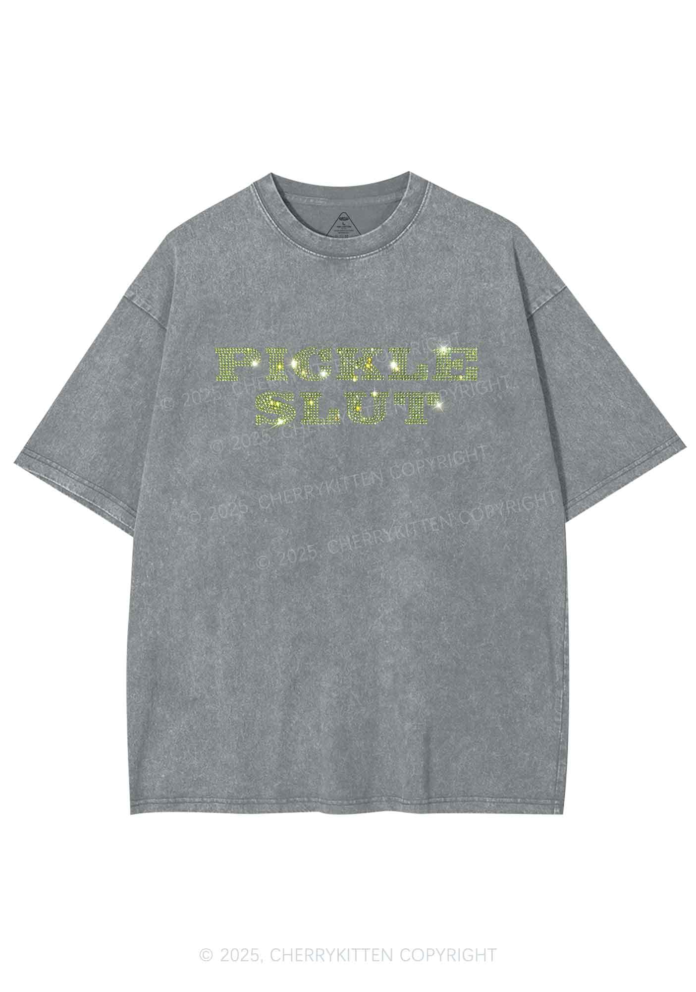 Rhinestone Pickle Slxt Y2K Shirts Washed Tee Cherrykitten