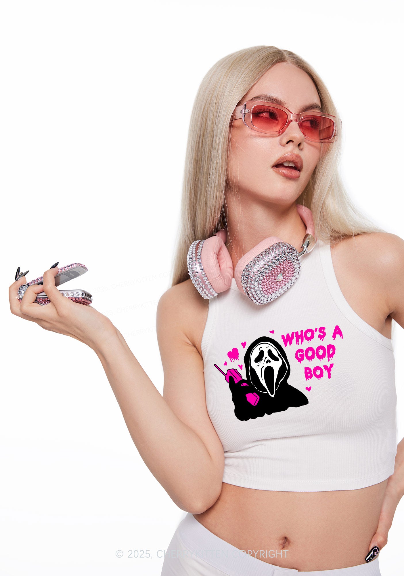 Halloween Whos Good Boy Y2K Crop Tank Top Cherrykitten
