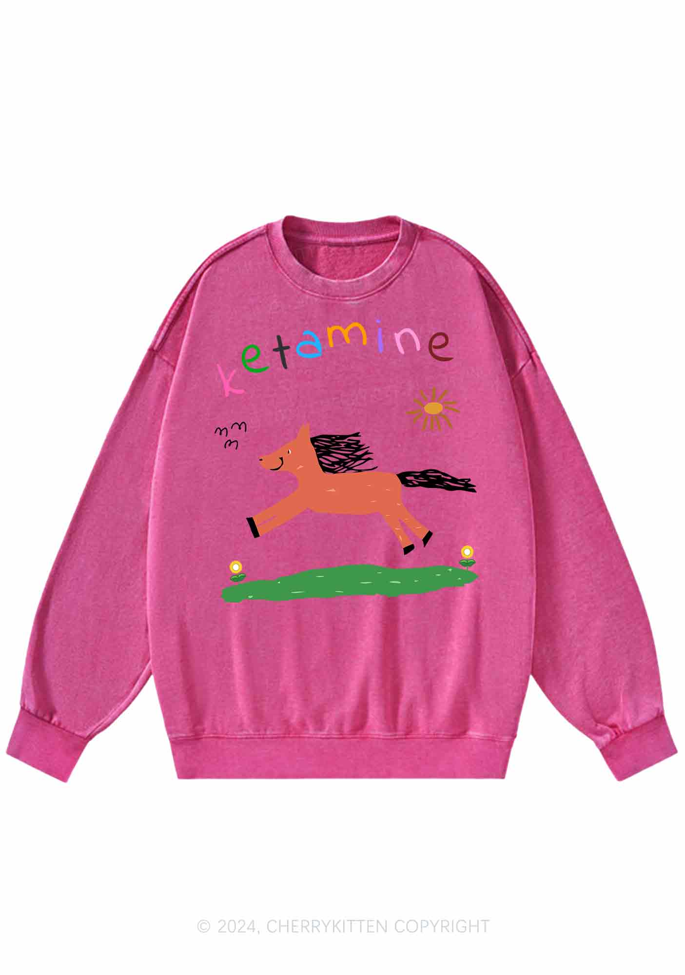 Orange Pony Y2K Washed Sweatshirts Cherrykitten
