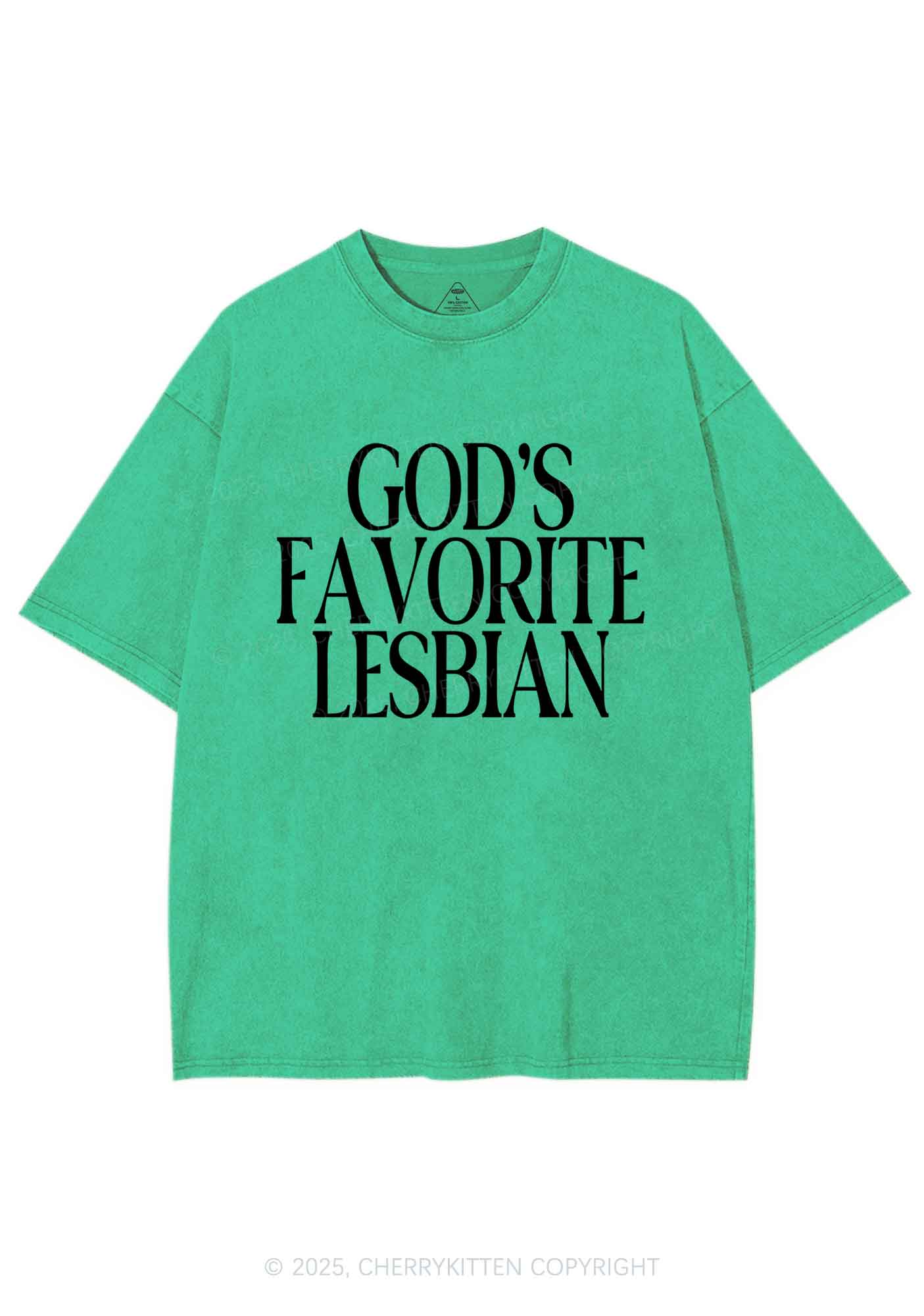 Gods Favorite Lesbian Pride Y2K Shirts Washed Tee Cherrykitten