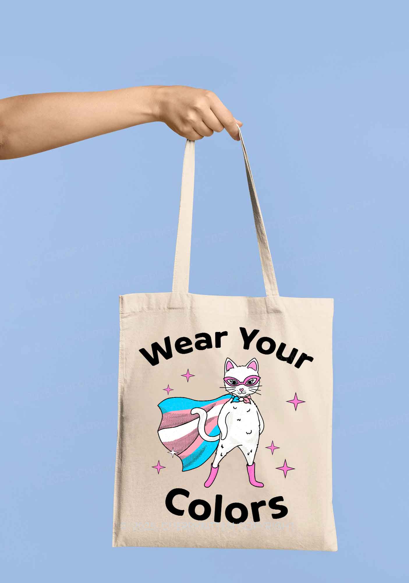 Transgender Flag Cat Pride Y2K Canvas Tote Bag Cherrykitten