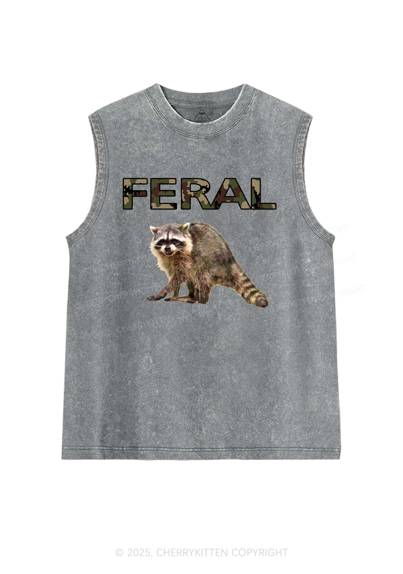 Feral Raccoon Y2K Washed Muscle Tank Cherrykitten