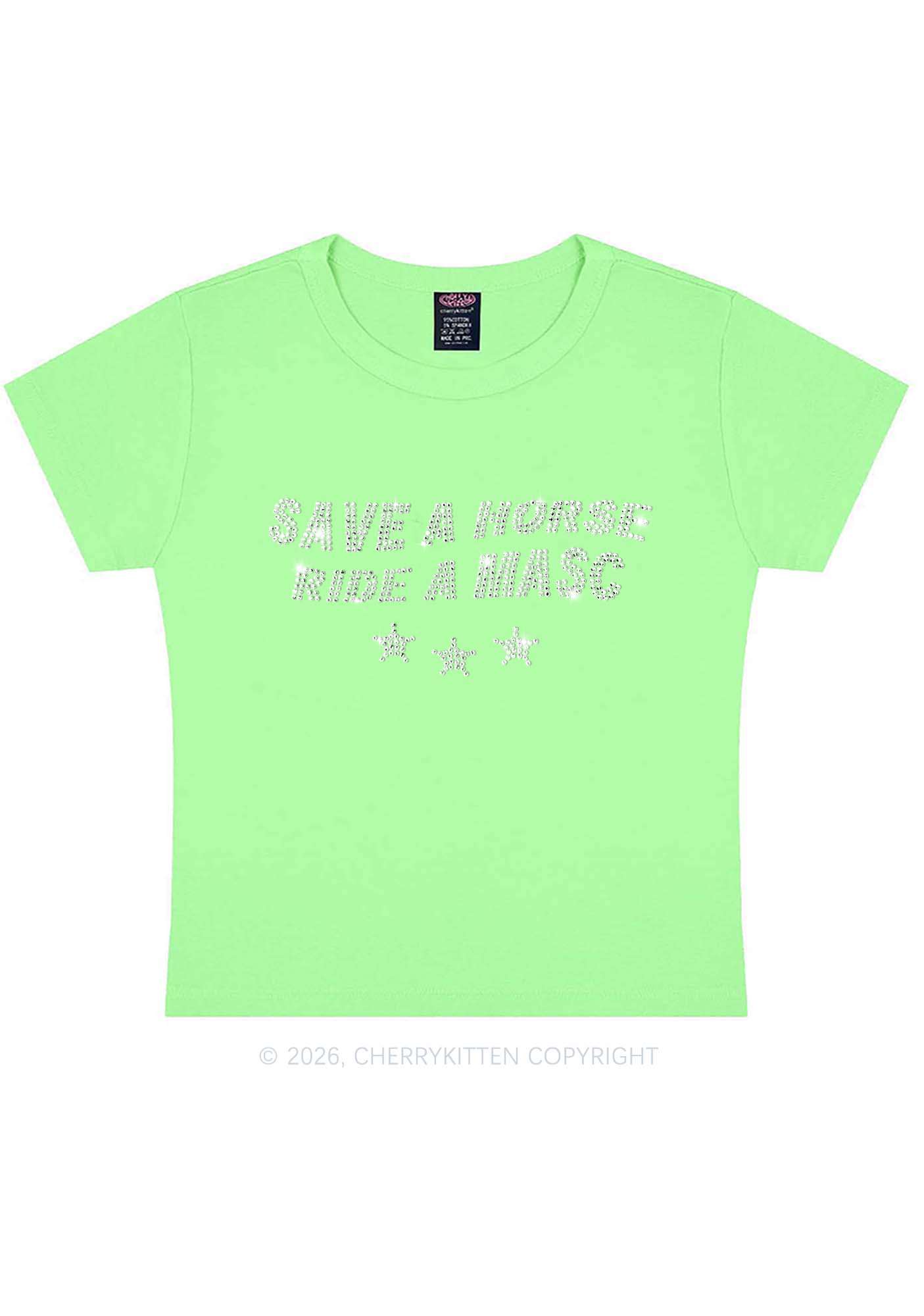 Rhinestone Ride A Masc Pride Y2K Baby Tee Cherrykitten