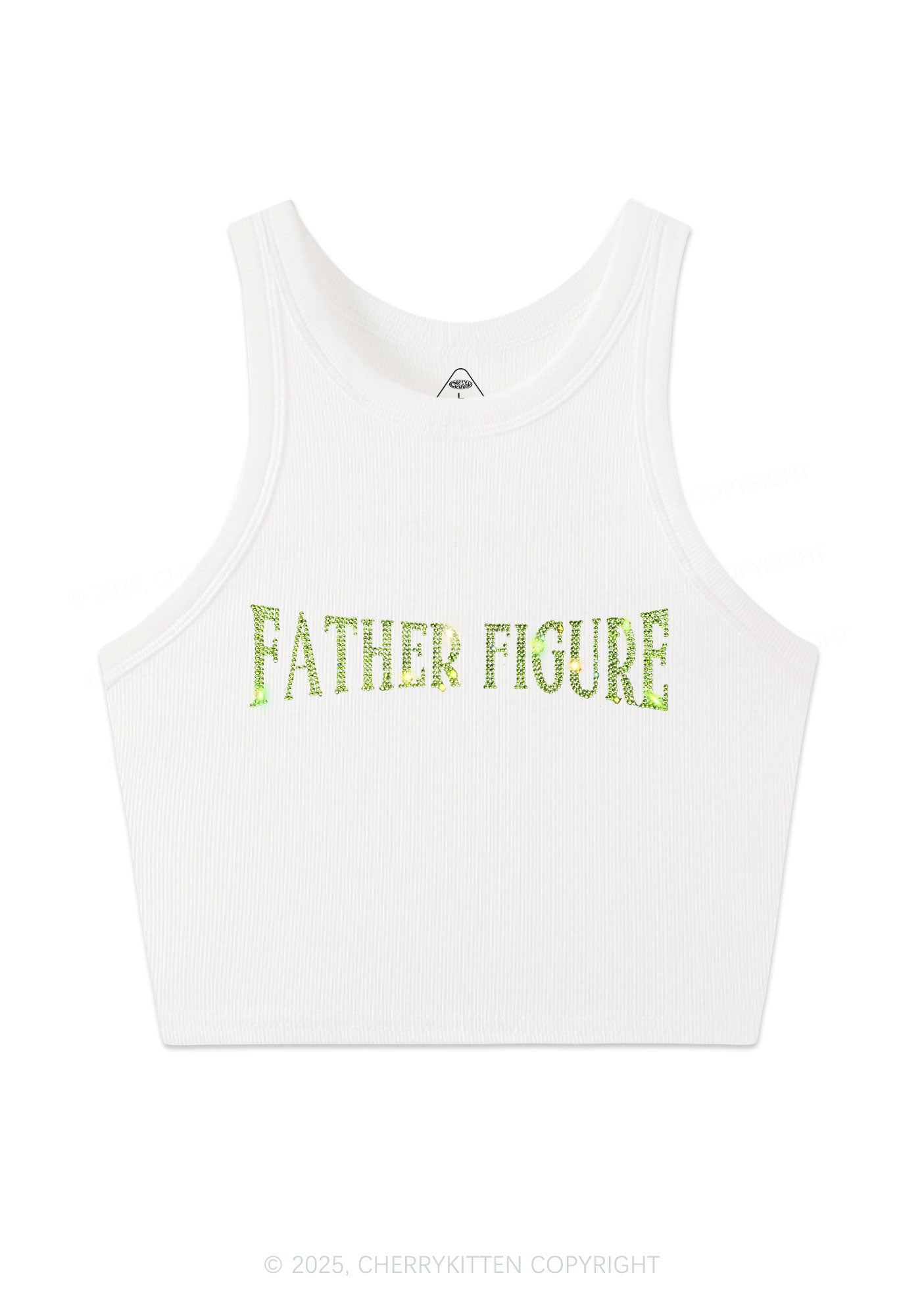 Rhinestone Father Figure Y2K Crop Tank Top Cherrykitten