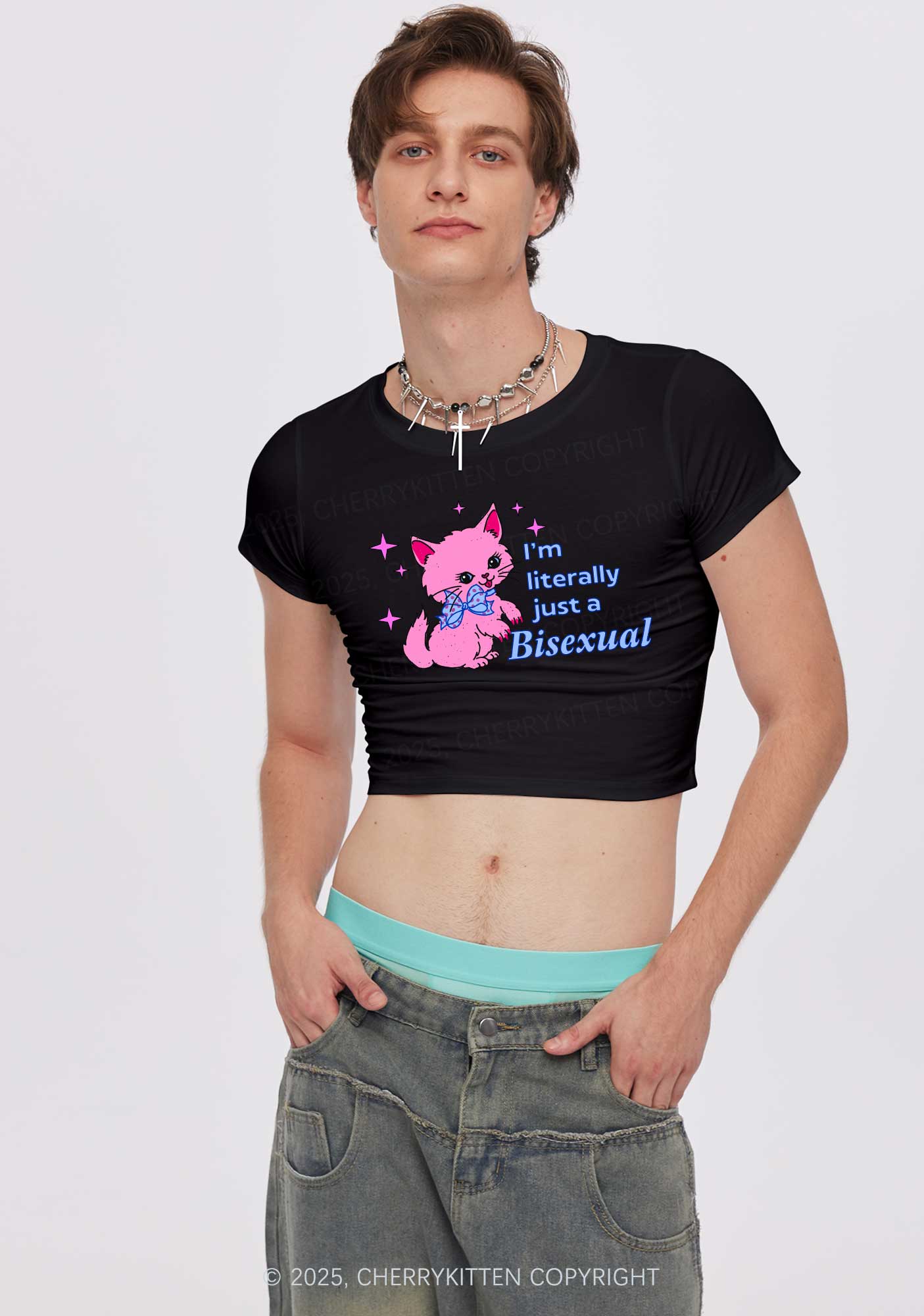 Literally Just A Bisexual Pride Y2K Baby Tee Cherrykitten