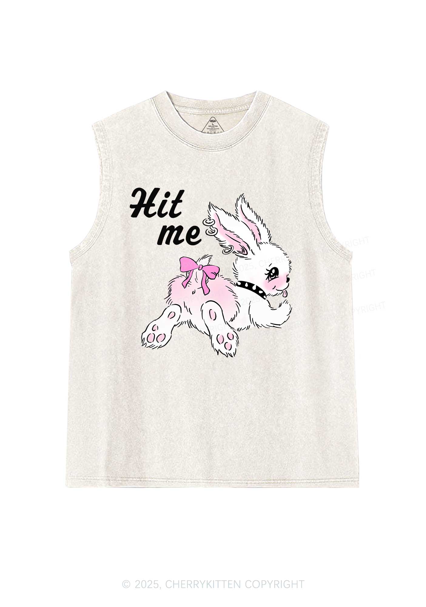 Hit Me White Bunny Y2K Washed Muscle Tank Cherrykitten