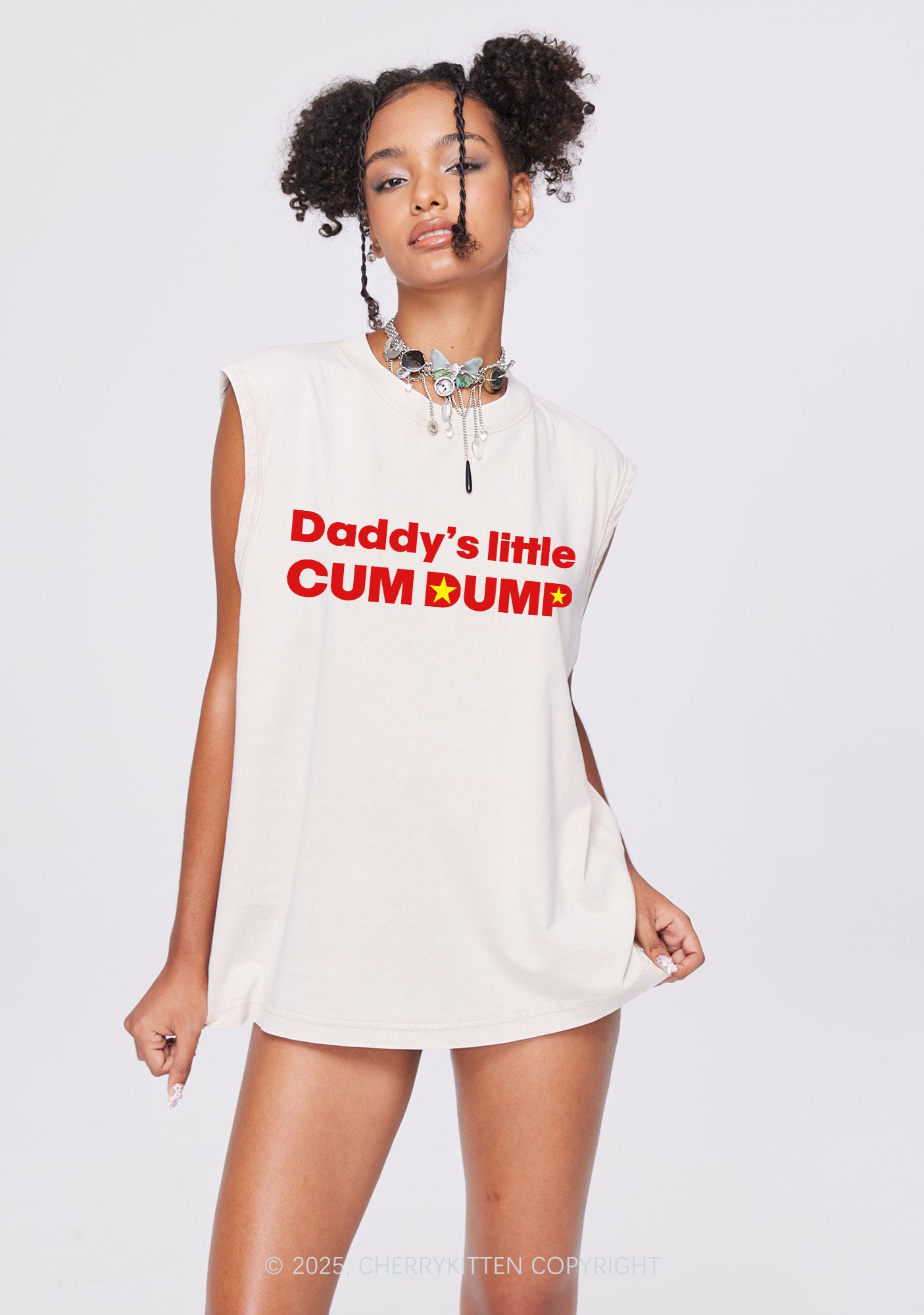 Daddys Little Cum Dump Y2K Washed Muscle Tank Cherrykitten