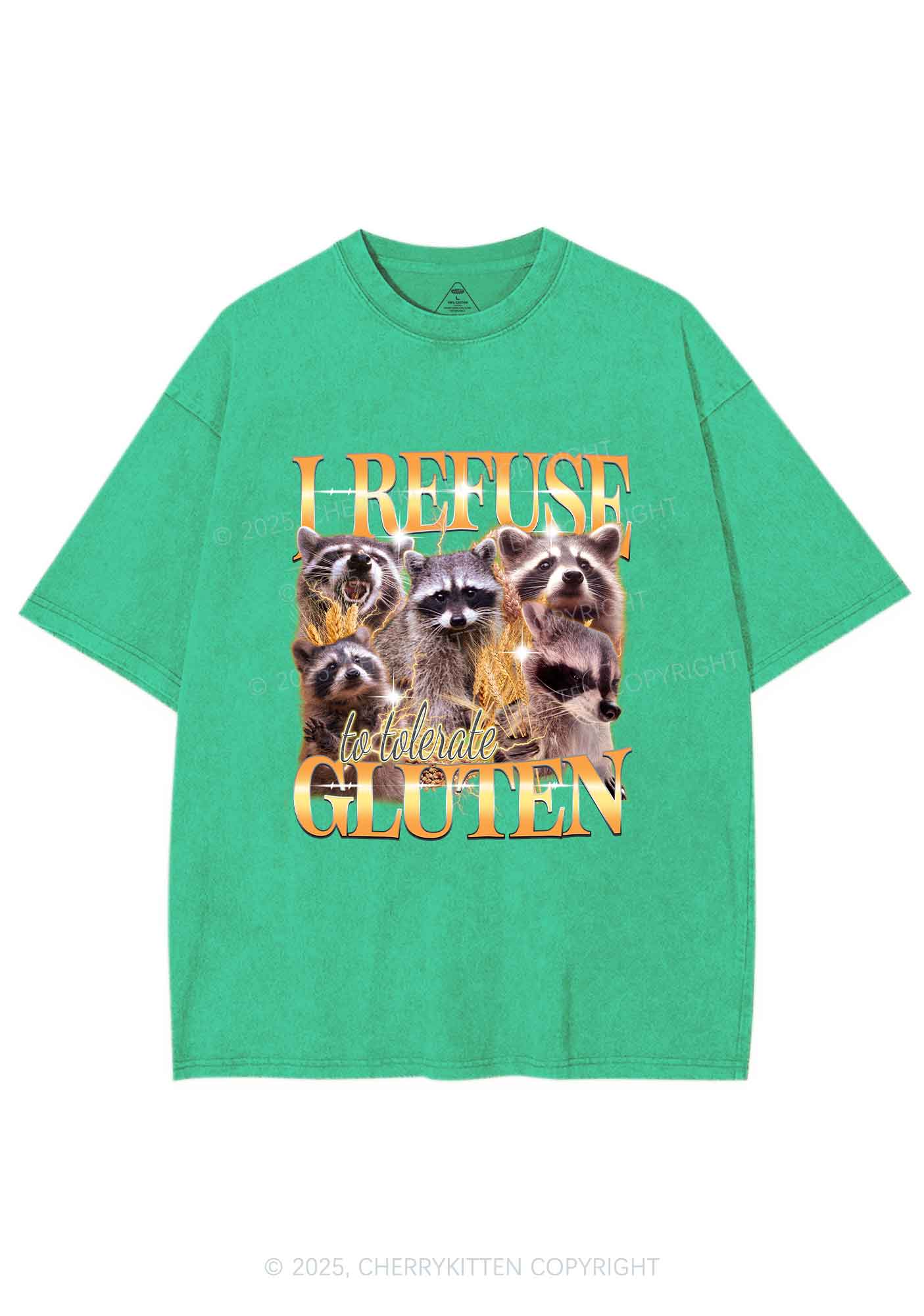 Raccoons Refuse Tolerate Gluten Y2K Shirts Washed Tee Cherrykitten