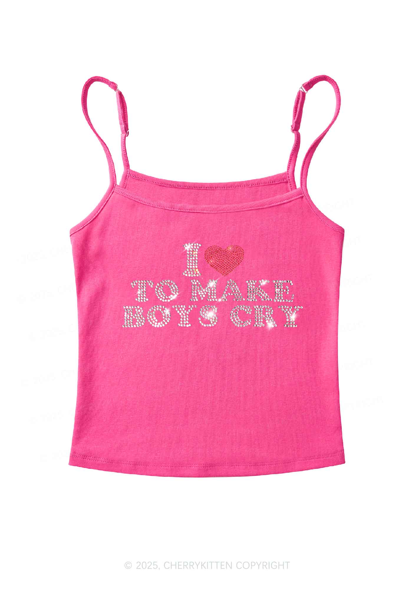 Rhinestone Love To Make Boys Cry Y2K Spaghetti Strap Cami Cherrykitten