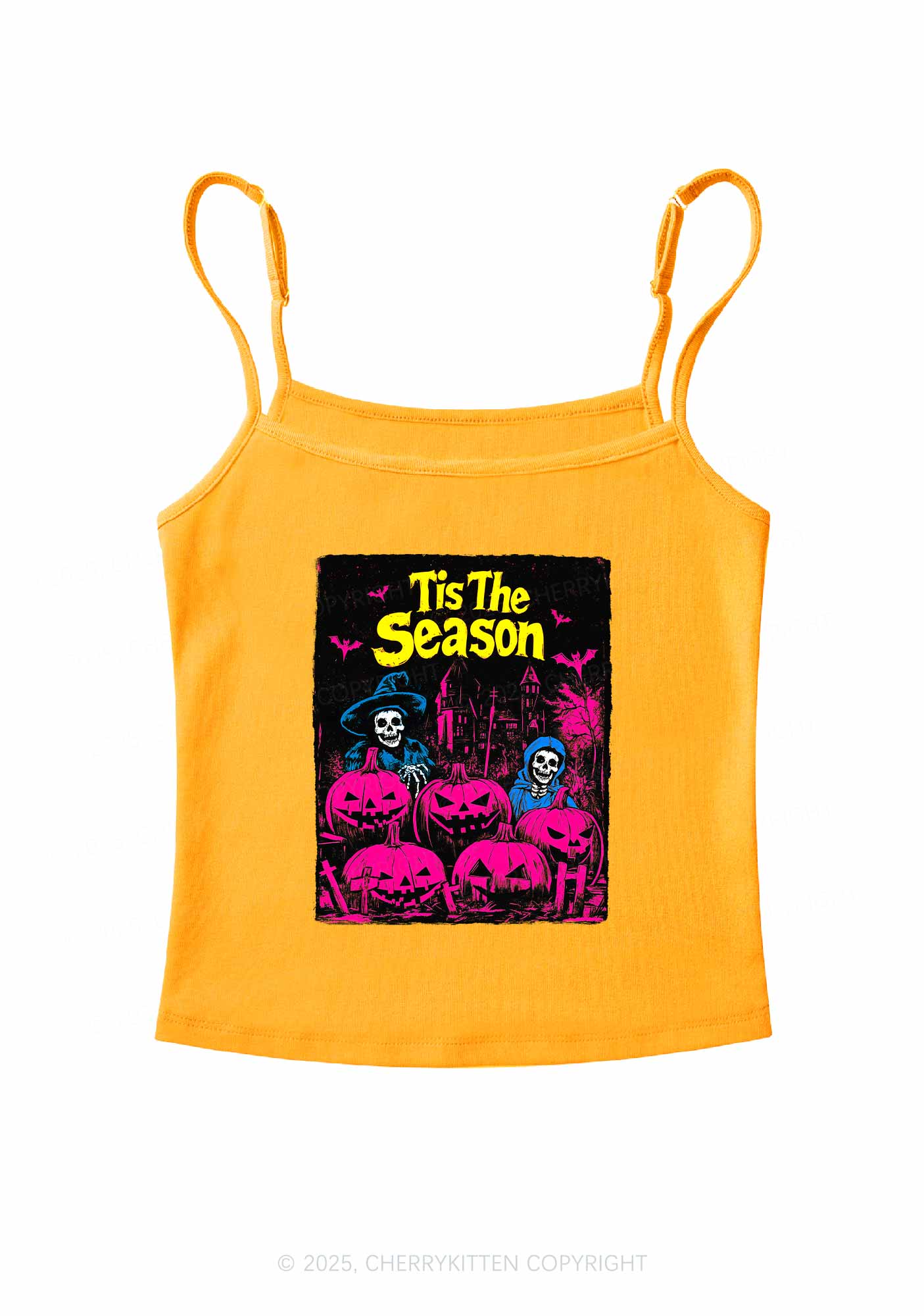 Halloween Tis The Season Skull Y2K Spaghetti Strap Cami Cherrykitten