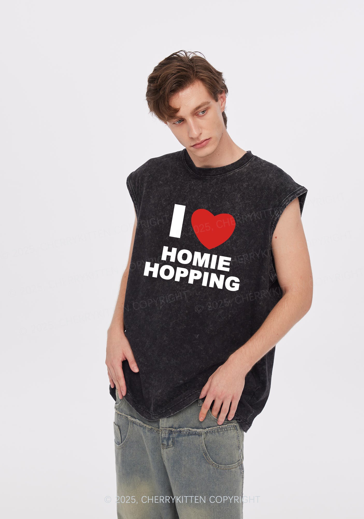 I Love Homie Hopping Y2K Washed Muscle Tank Cherrykitten