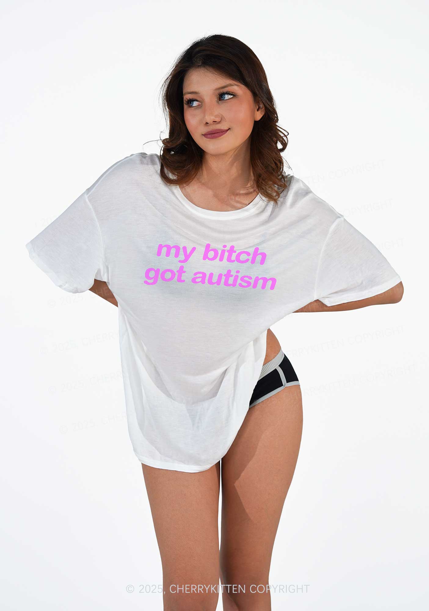My Bxxch Got Autism Y2K Sheer Boyfriend Tee Cherrykitten