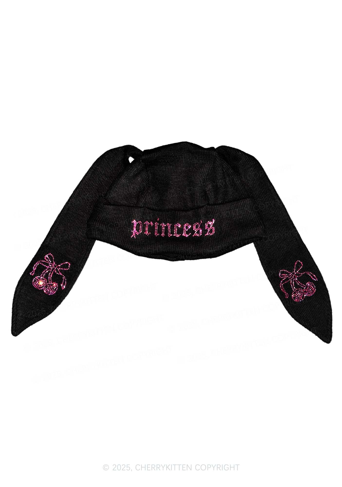 Rhinestone Princess Y2K Bunny Ear Knitted Hat Cherrykitten