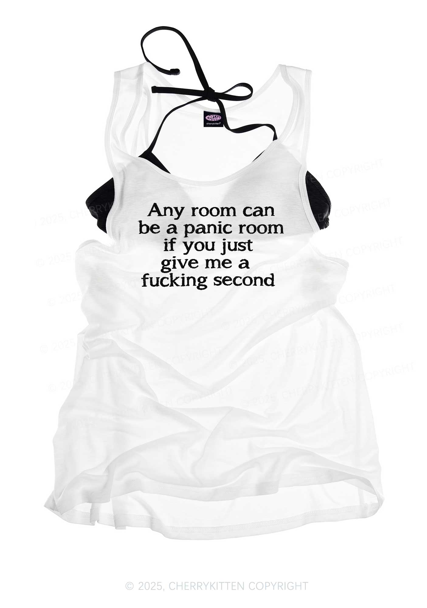 Any Room Can Be Panic Y2K Sheer Boyfriend Tank Cherrykitten