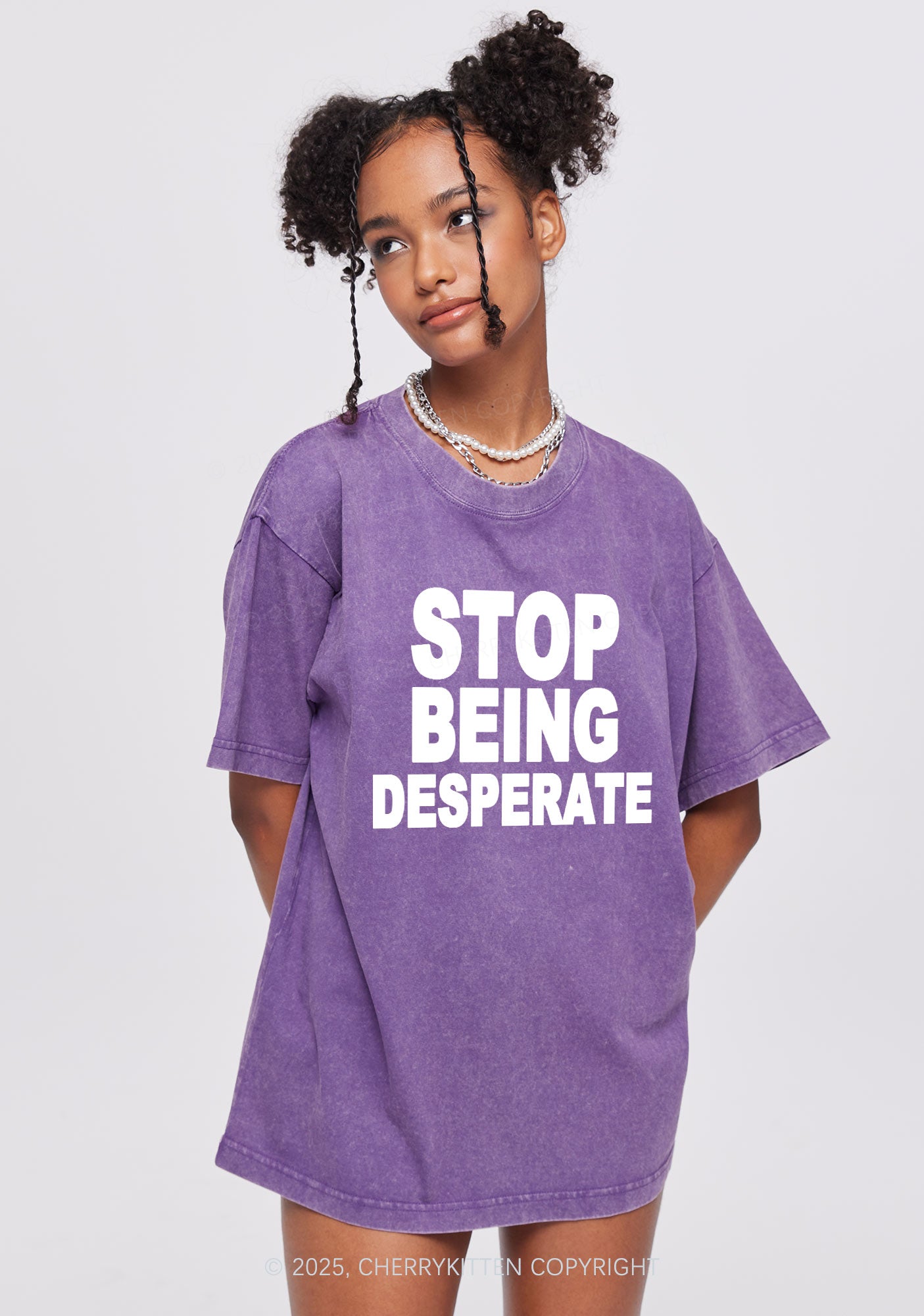 Stop Being Desperate Y2K Shirts Washed Tee Cherrykitten