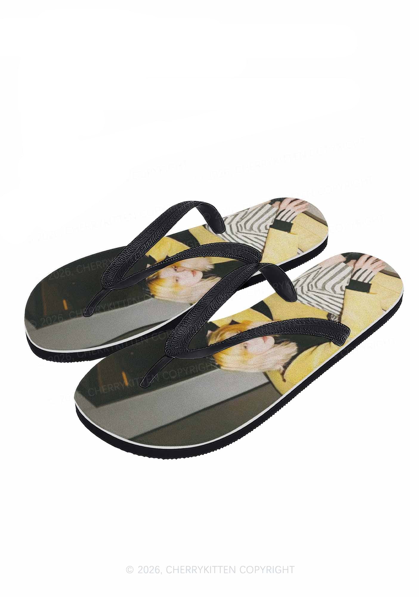Custom Personalized Photo Y2K Print Flip Flops Cherrykitten