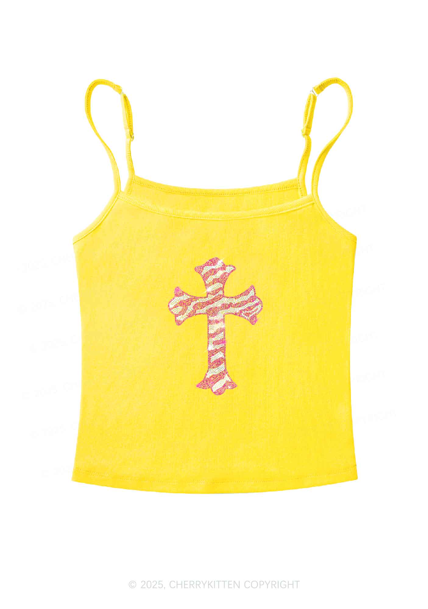 Rhinestone Pink Cross Y2K Spaghetti Strap Cami Cherrykitten