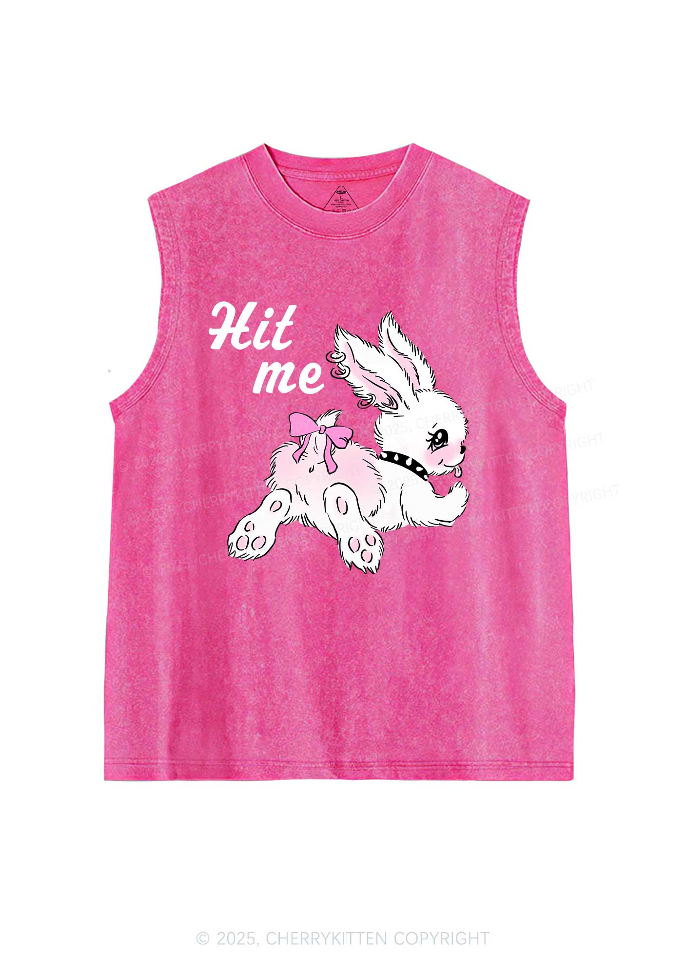 Hit Me White Bunny Y2K Washed Muscle Tank Cherrykitten