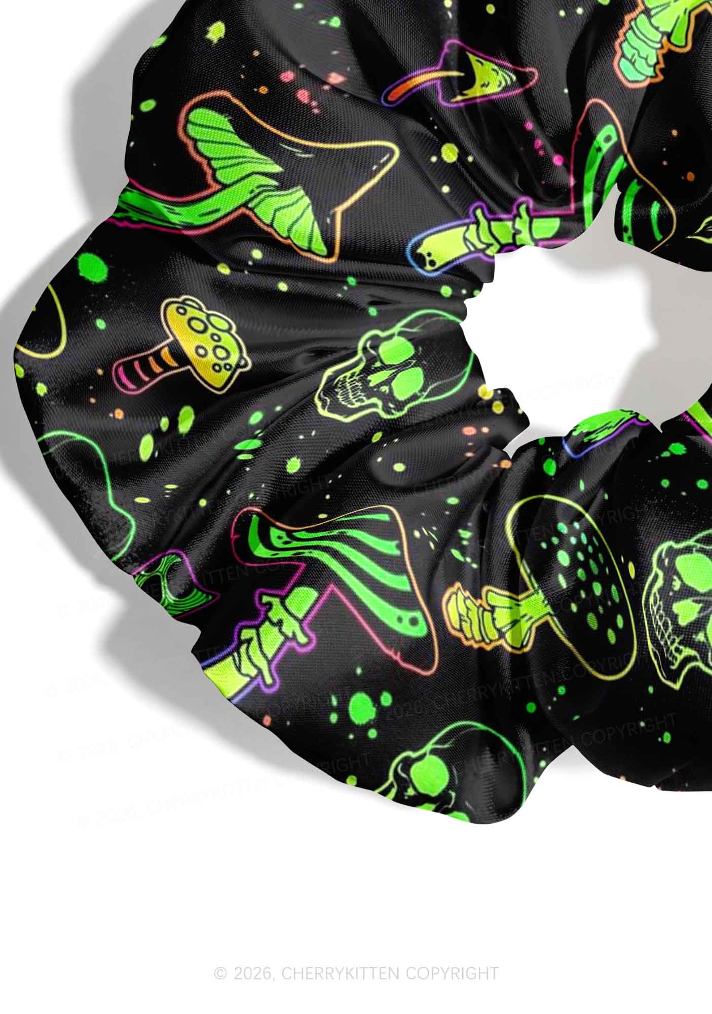 Neon Skull Mushroom Y2K Hair Scrunchie Cherrykitten