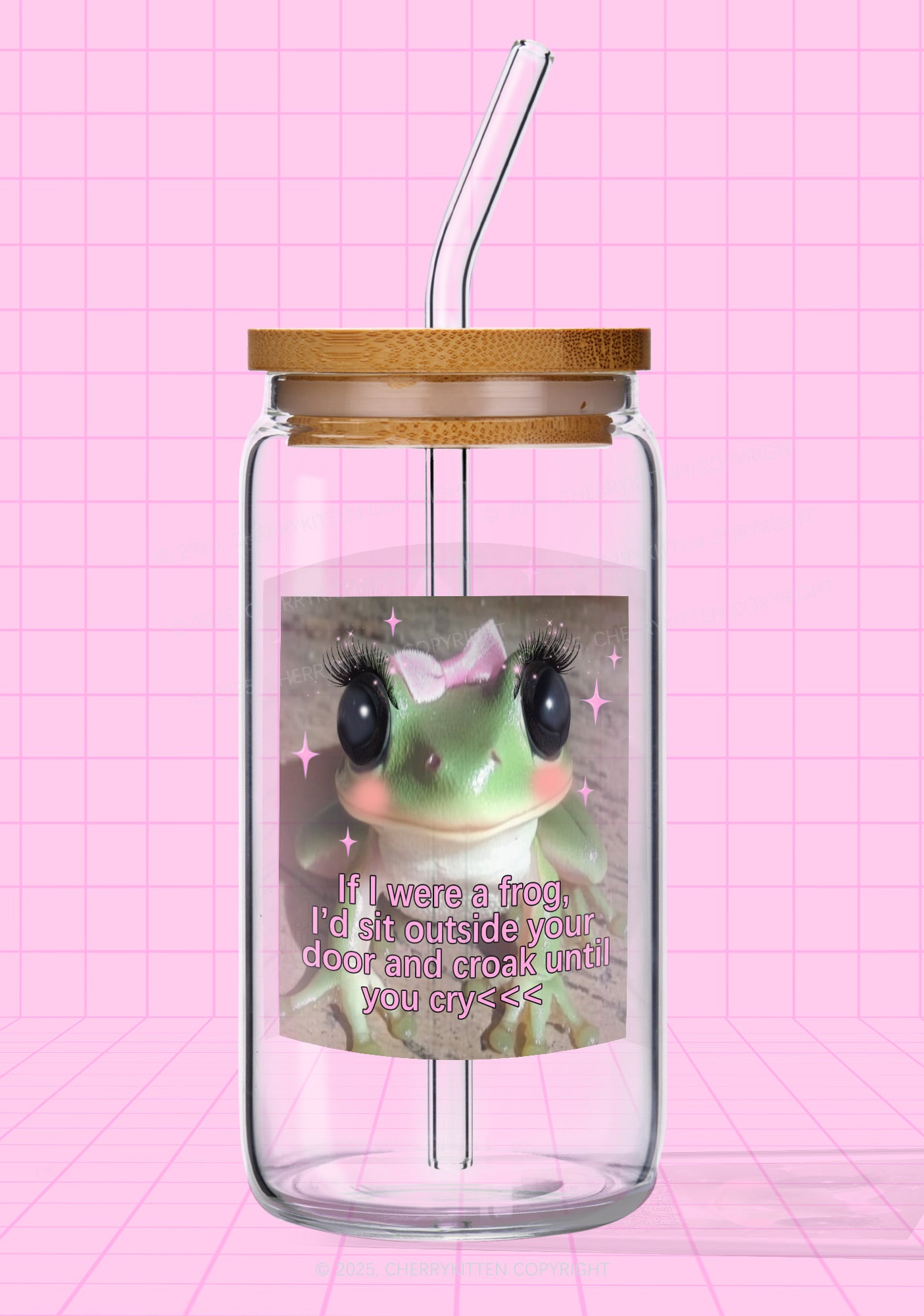 If I Were Frog Y2K Printed Glass Cup Cherrykitten
