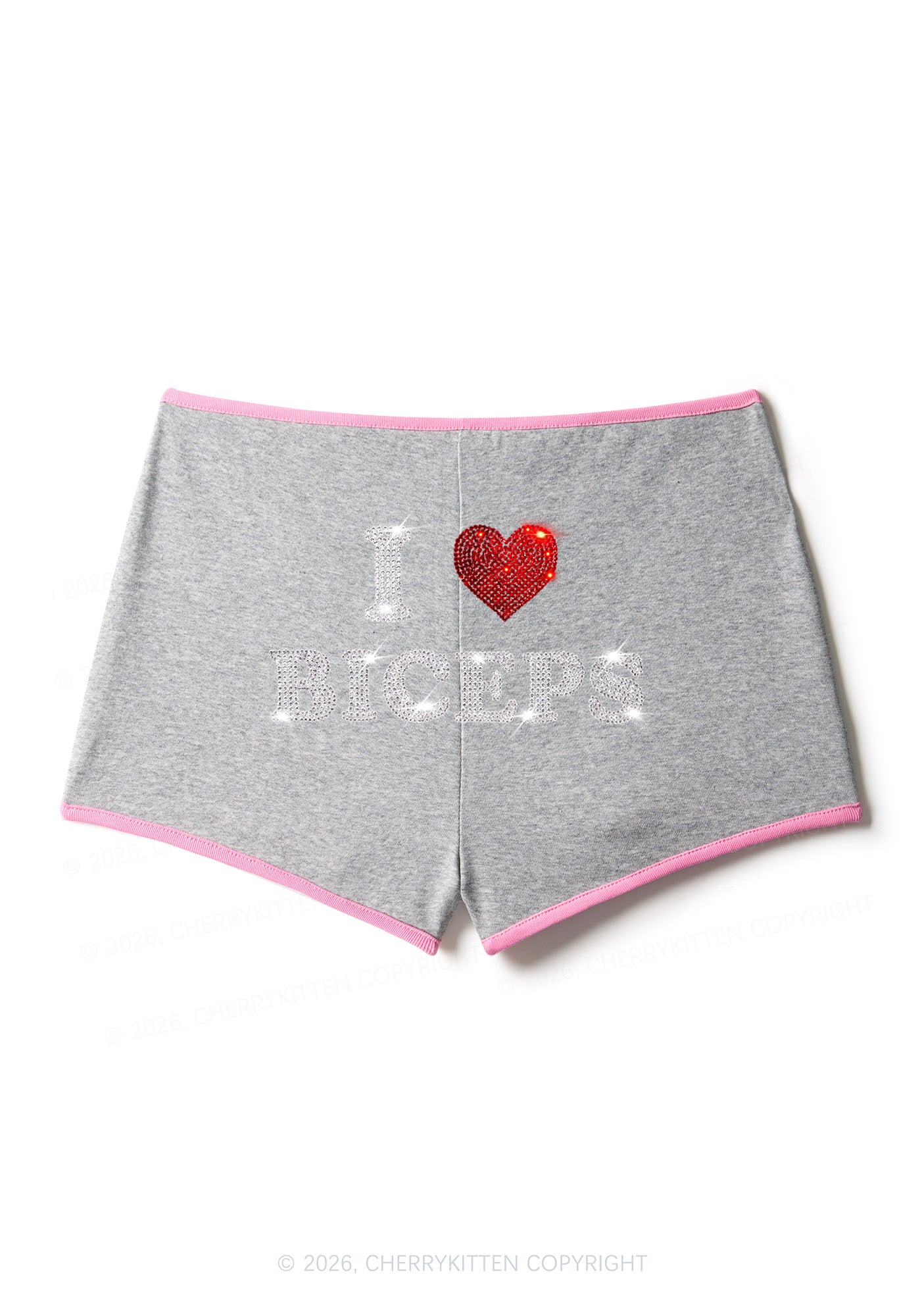 Rhinestone I Love Biceps Y2K Booty Shorts Cherrykitten