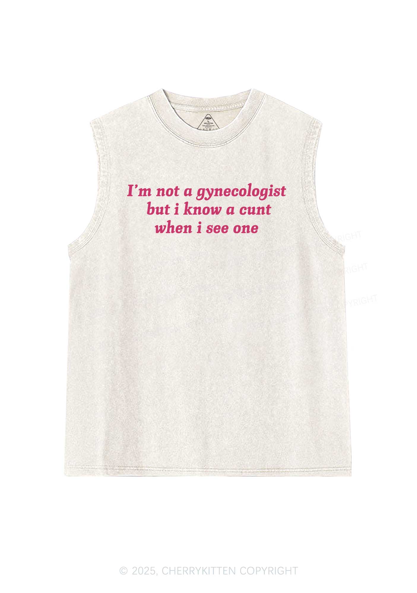 Im Not Gynecologist Y2K Washed Muscle Tank Cherrykitten
