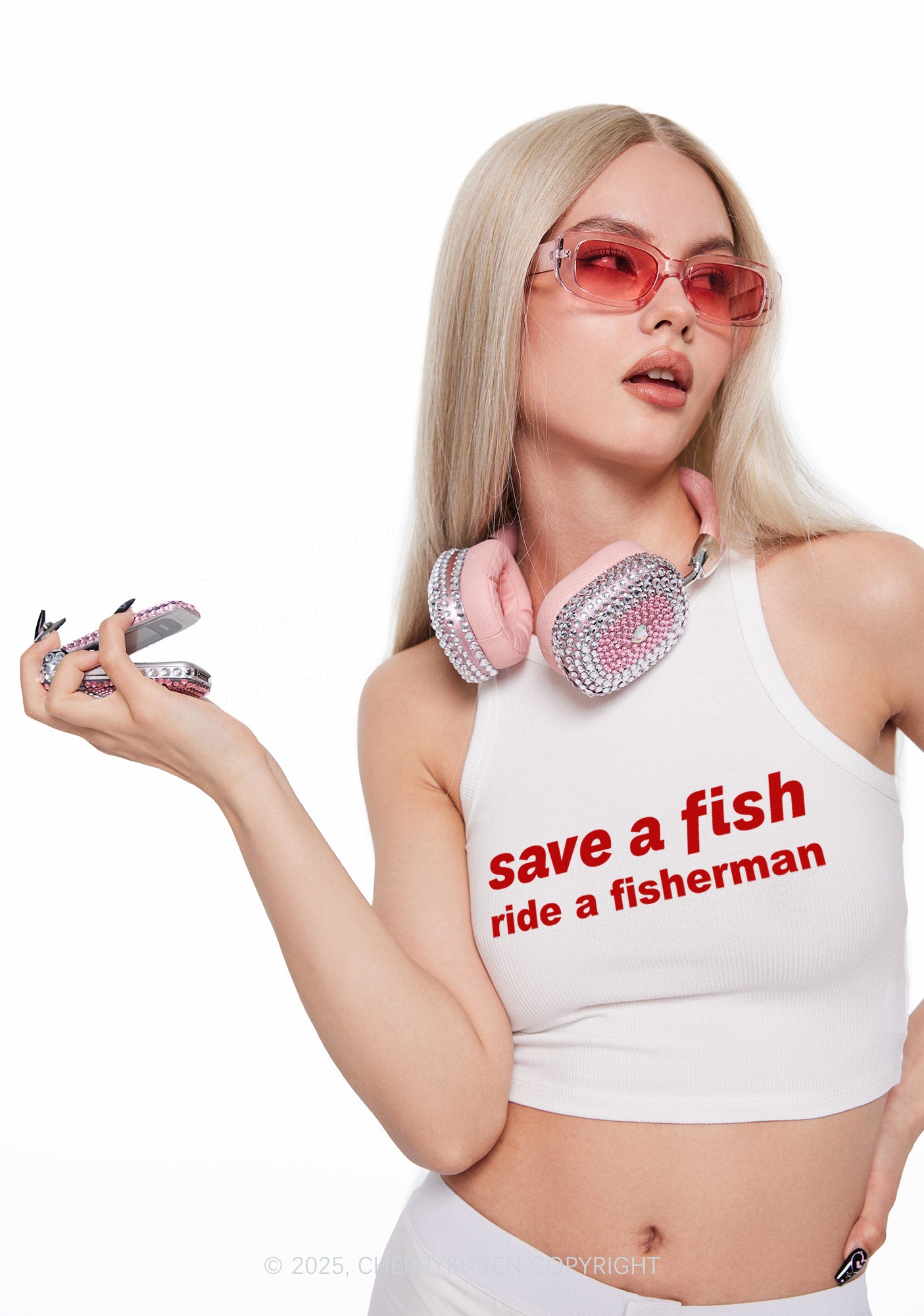 Save A Fish Y2K Crop Tank Top Cherrykitten