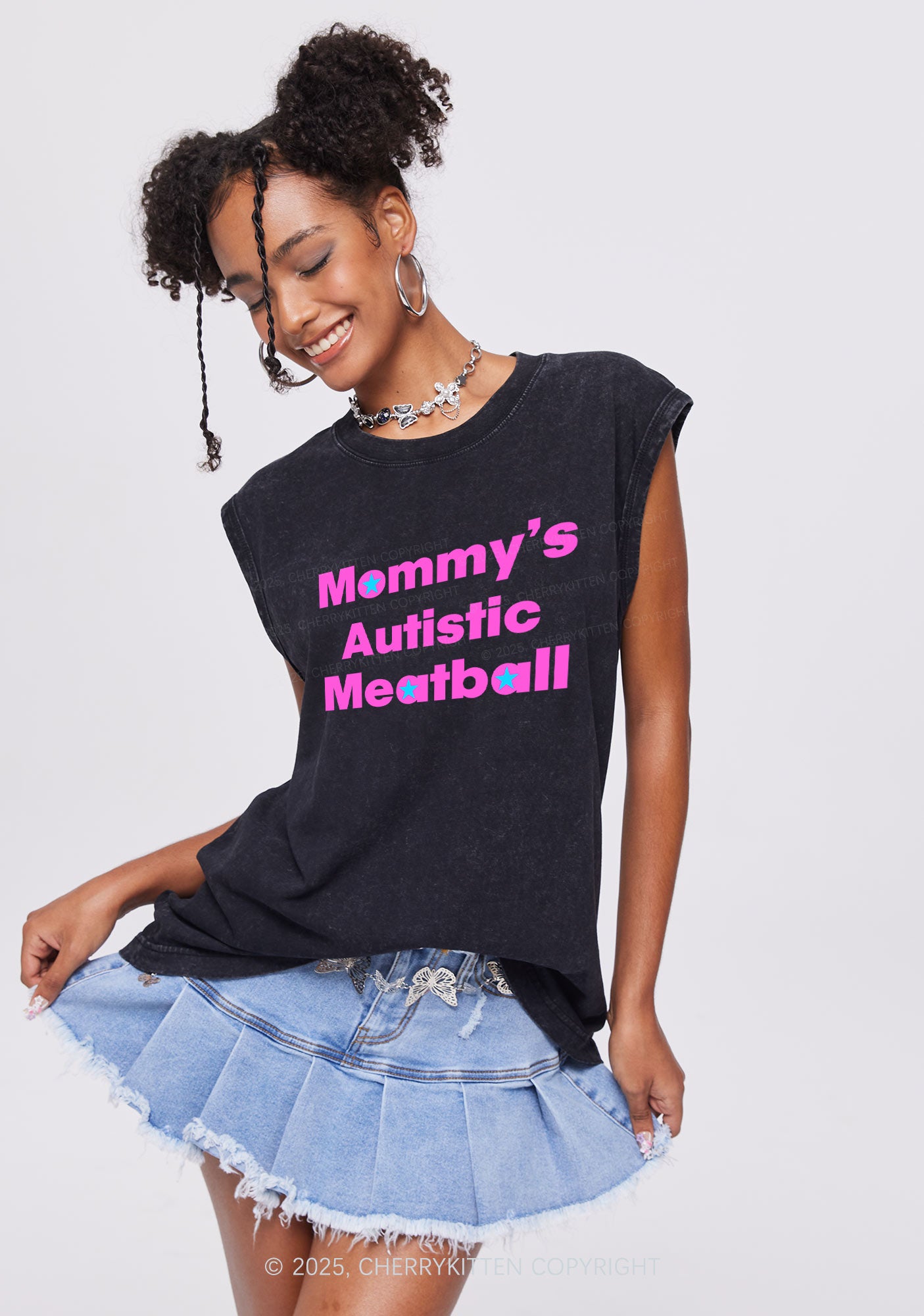 Mommys Autistic Meatball Y2K Washed Muscle Tank Cherrykitten