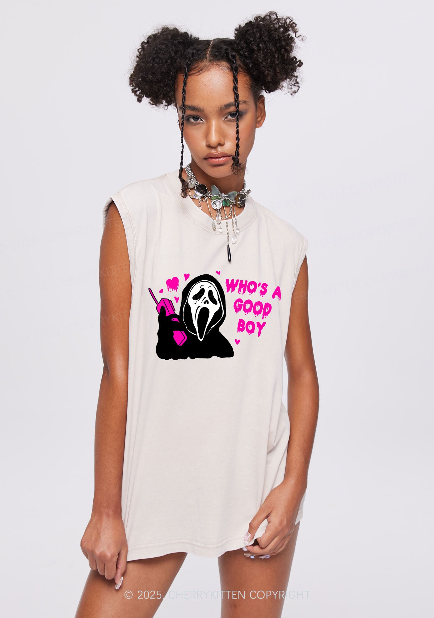 Halloween Whos Good Boy Y2K Washed Muscle Tank Cherrykitten