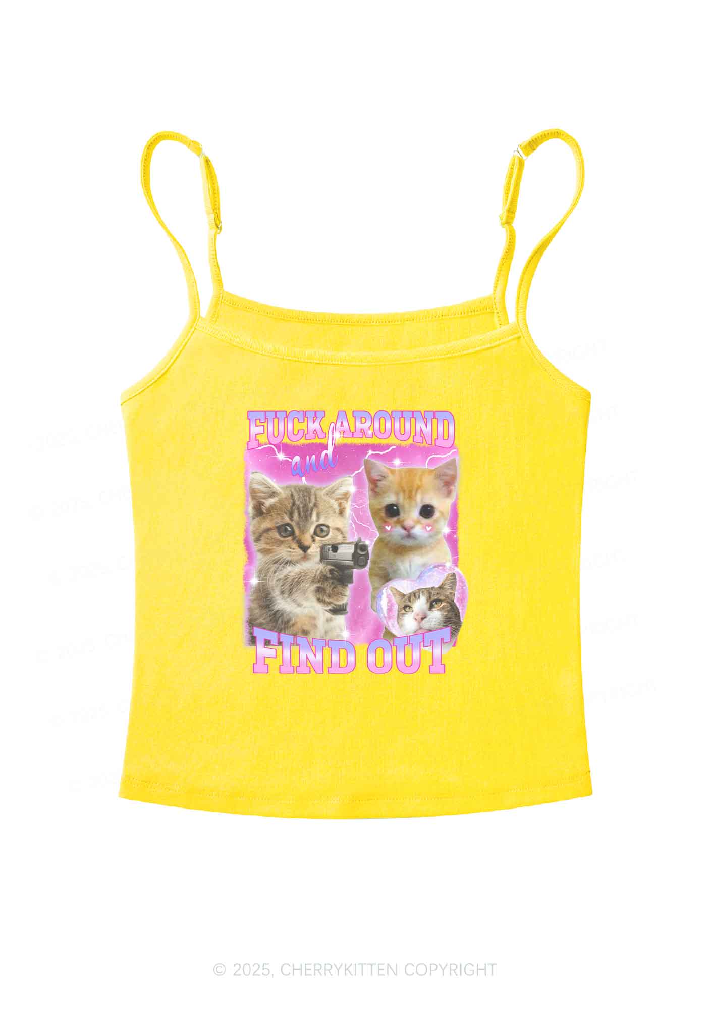 Fxxk Around Cats Y2K Spaghetti Strap Cami Cherrykitten