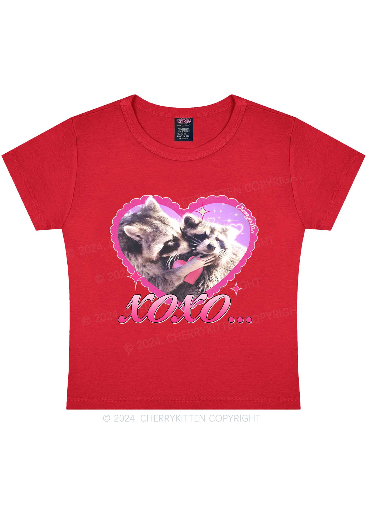 Two Raccoons XOXO Y2K Valentine's Day Baby Tee Cherrykitten