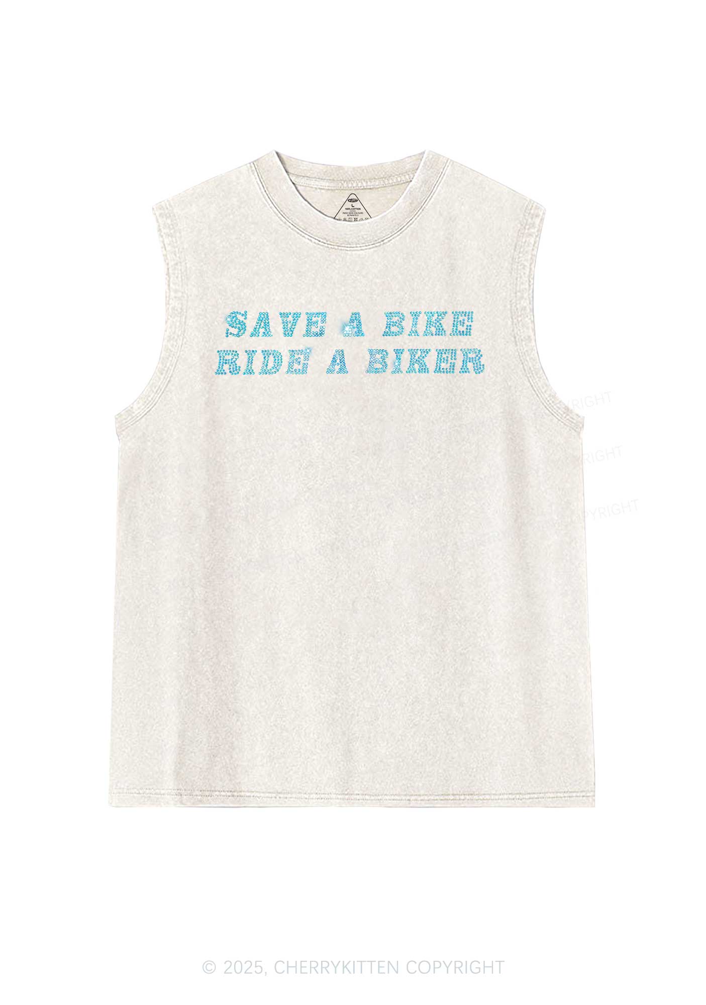 Rhinestone Save Bike Ride Biker Y2K Washed Muscle Tank Cherrykitten