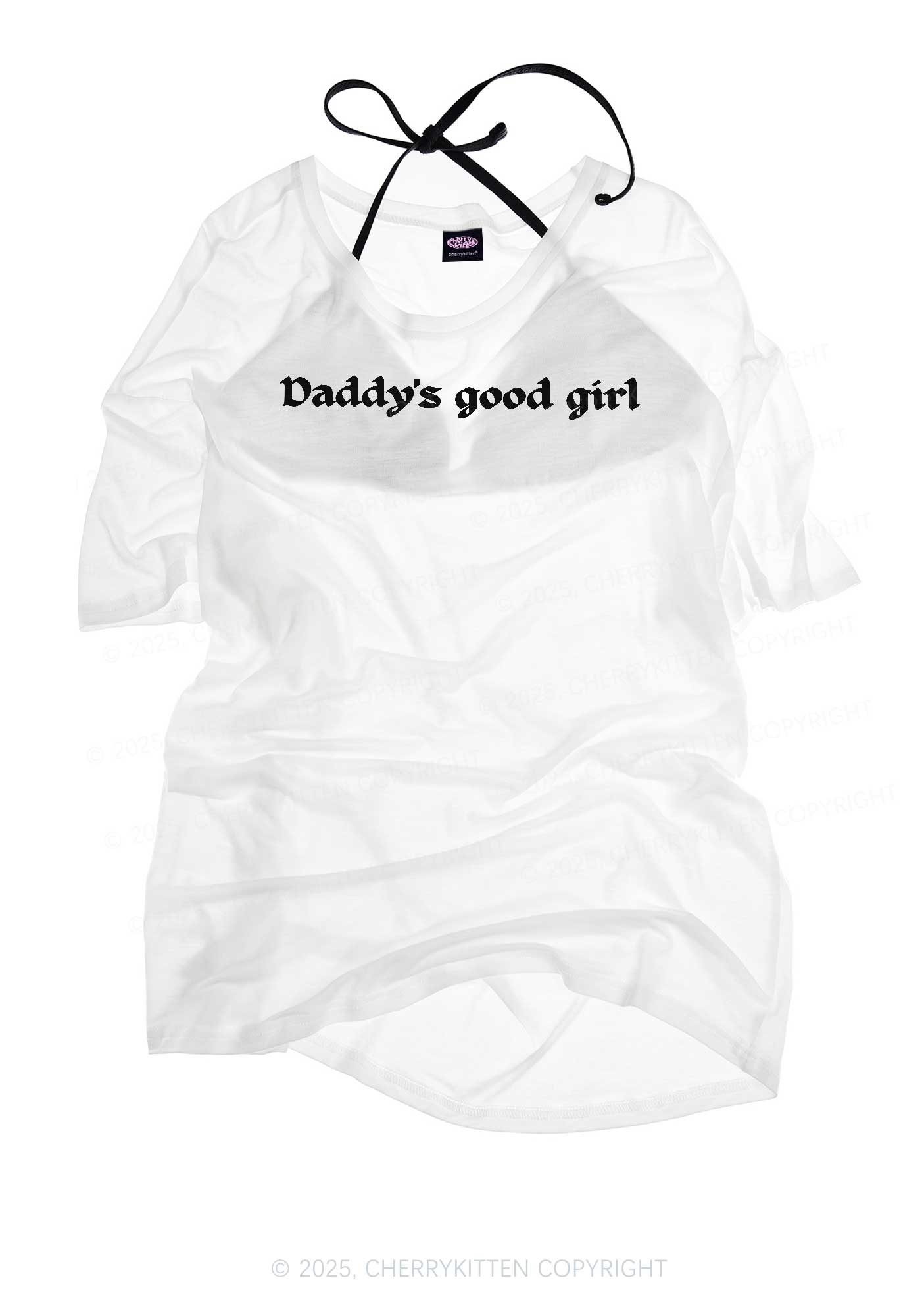 Daddys Good Girl Y2K Sheer Boyfriend Tee Cherrykitten