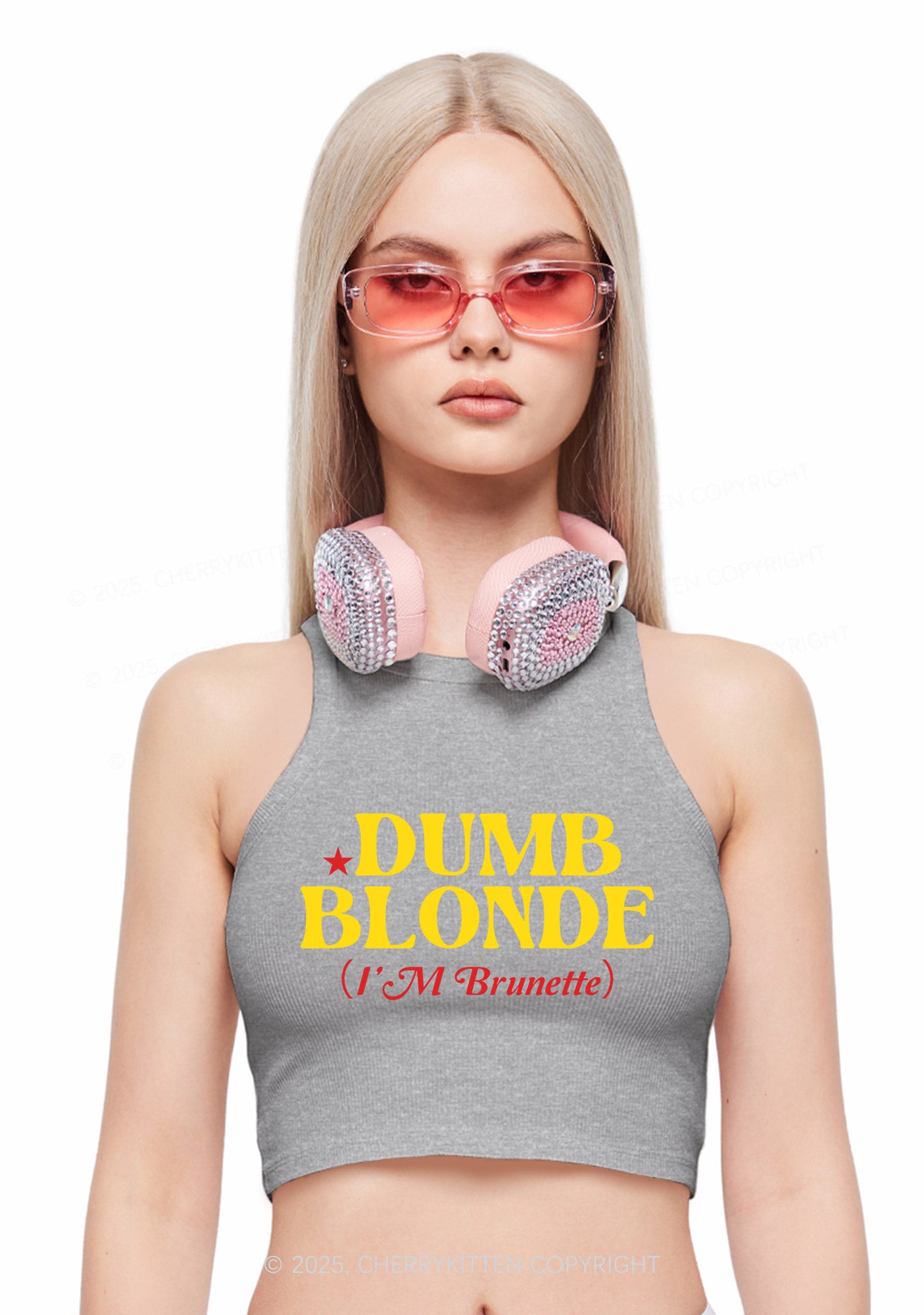 Dumb Blonde Brunette Y2K Crop Tank Top Cherrykitten
