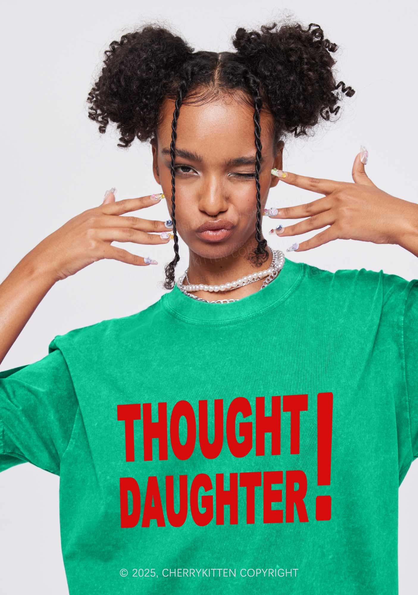 Thought Daughter Y2K Shirts Washed Tee Cherrykitten