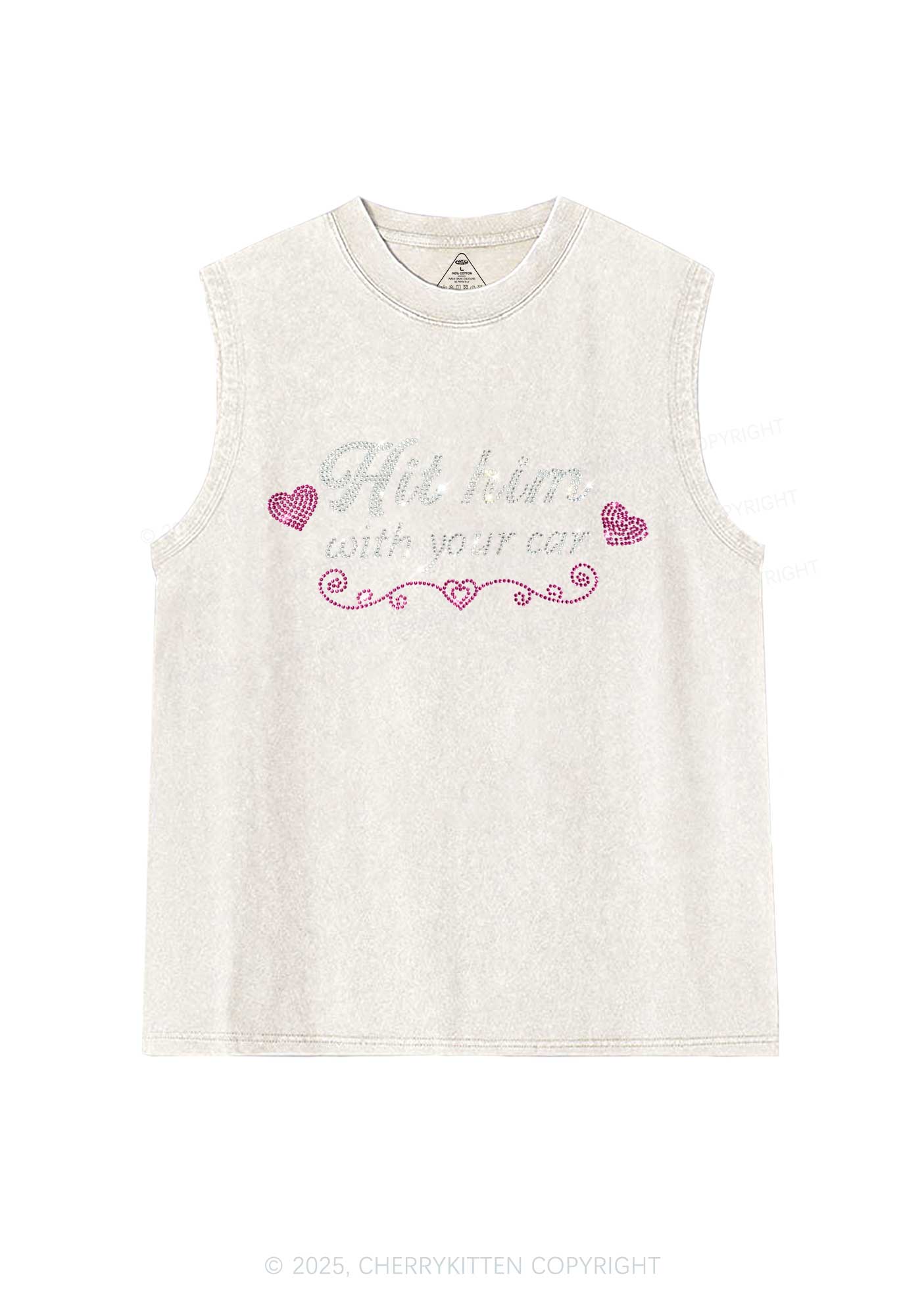 Rhinestone Hit Him Y2K Washed Muscle Tank Cherrykitten