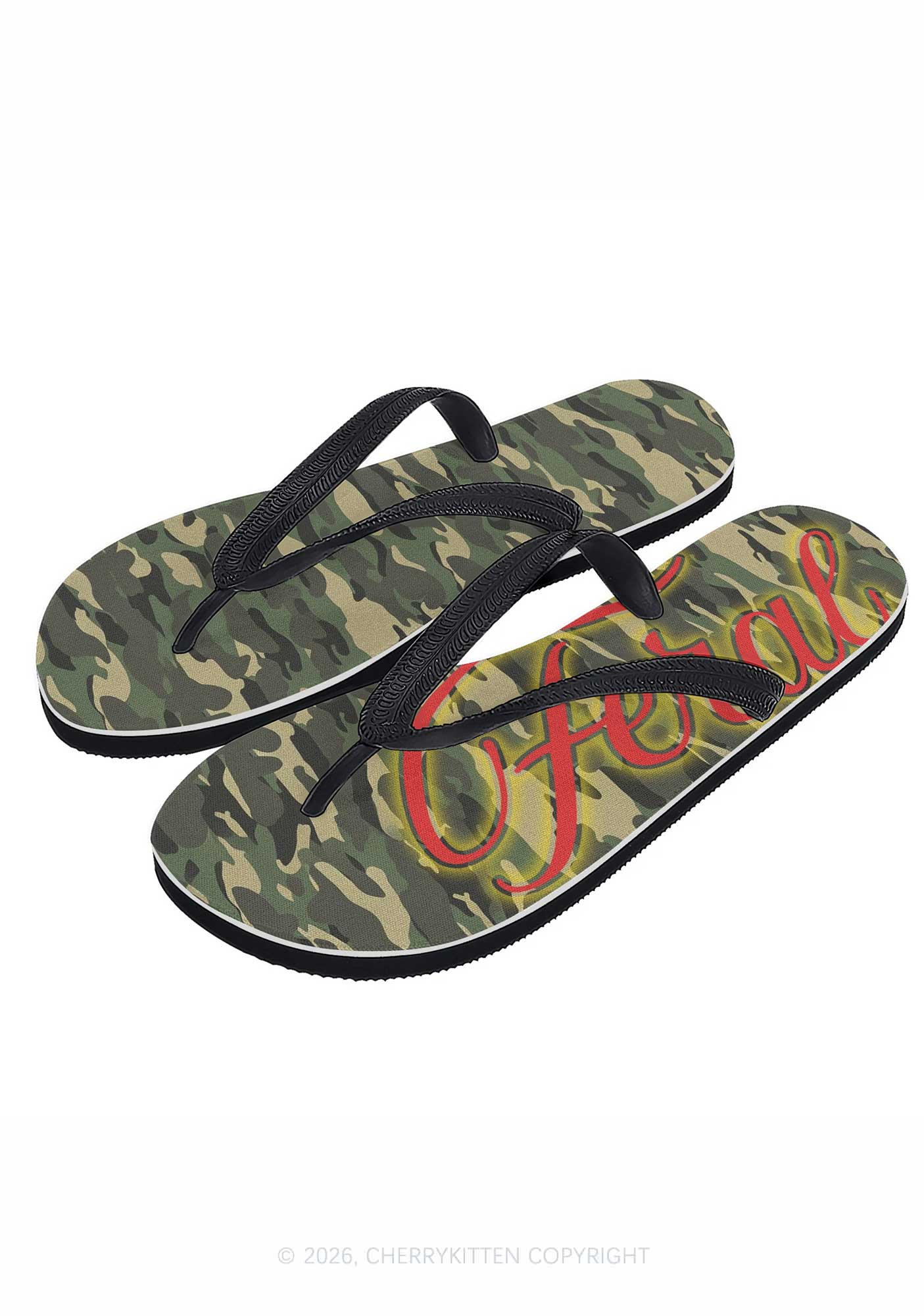 Feral Camo Y2K Print Flip Flops Cherrykitten