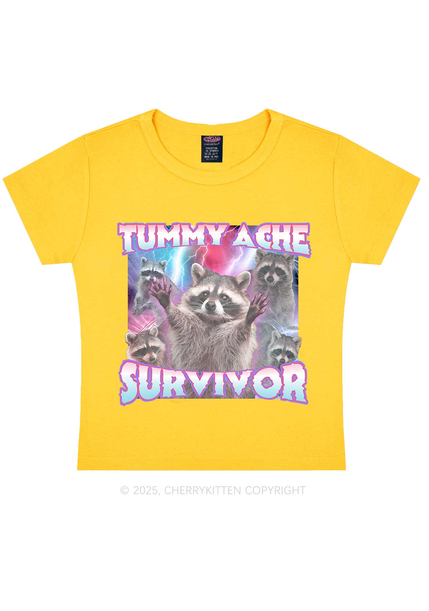 Tummy Ache Survivor Raccoon Y2K Baby Tee Cherrykitten