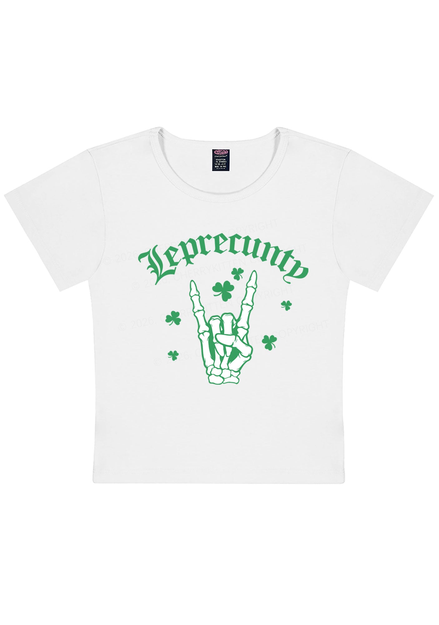 Leprecunty Skull St Patricks Y2K Baby Tee Cherrykitten