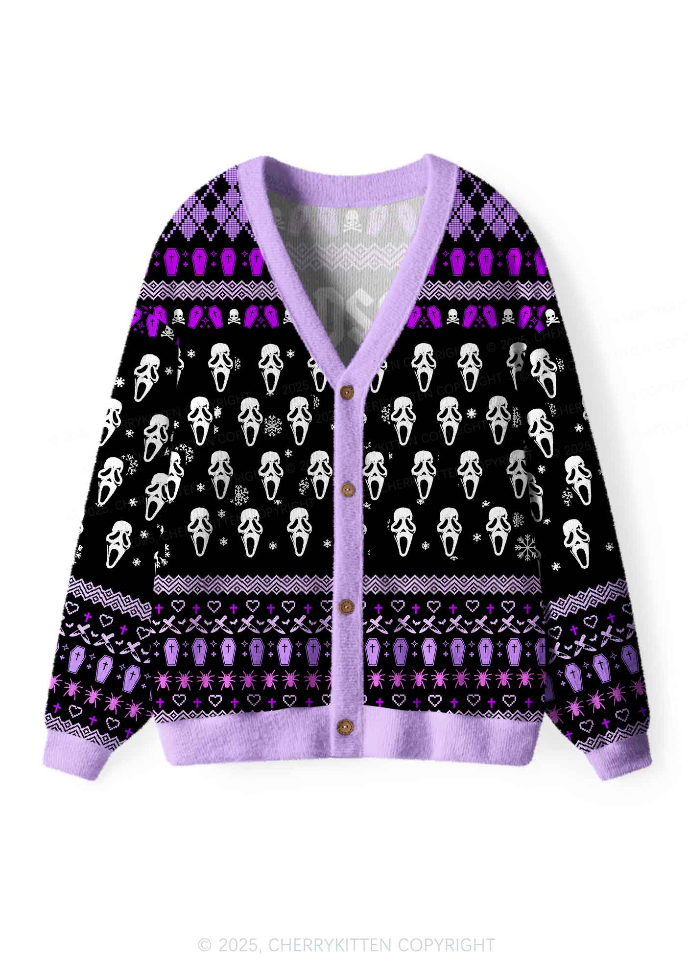 Halloween Horror Film Club Y2K Christmas Cardigan Knit Sweatshirt Cherrykitten