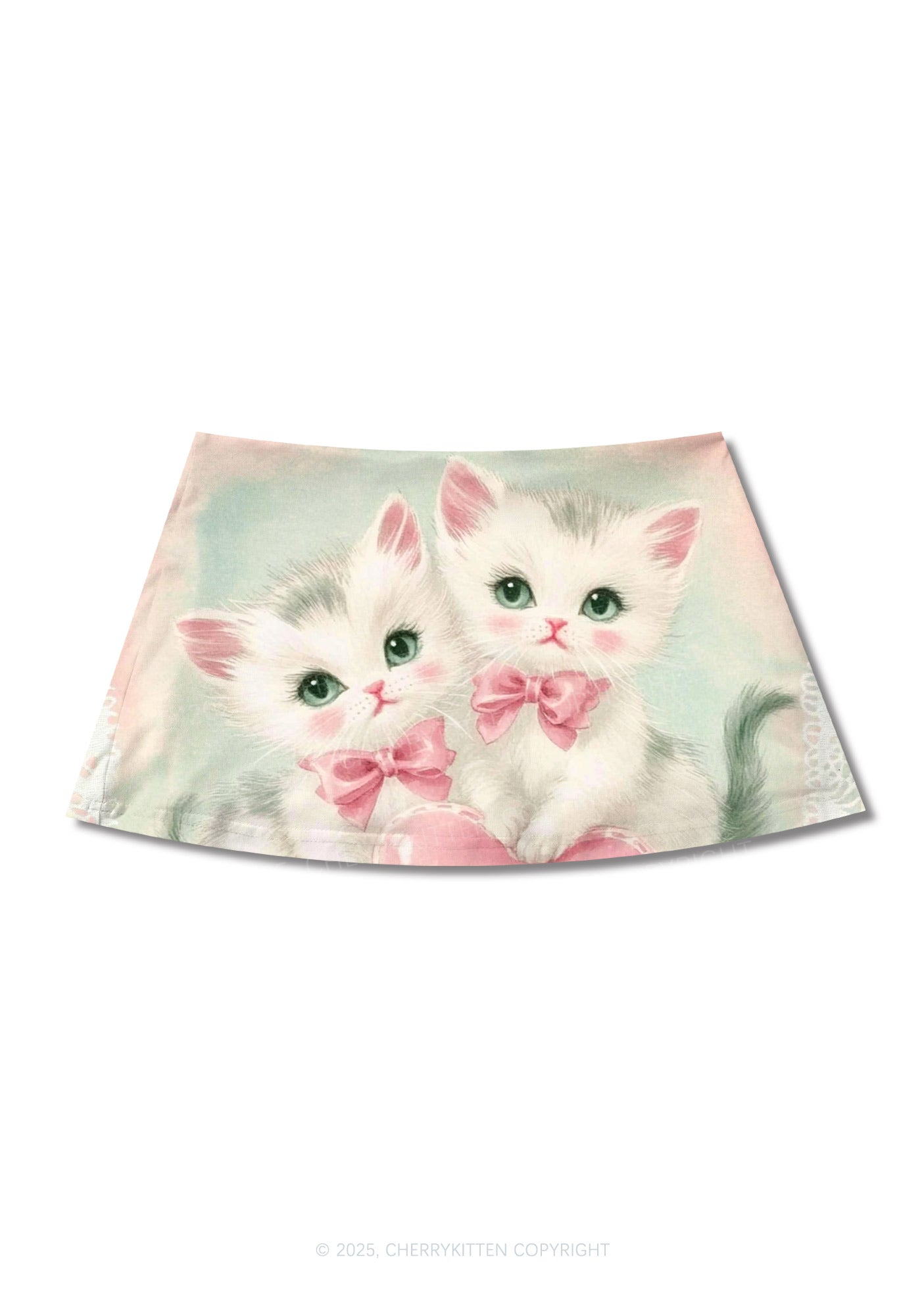 Rose Kitties Y2K Print Mini Skirt Cherrykitten