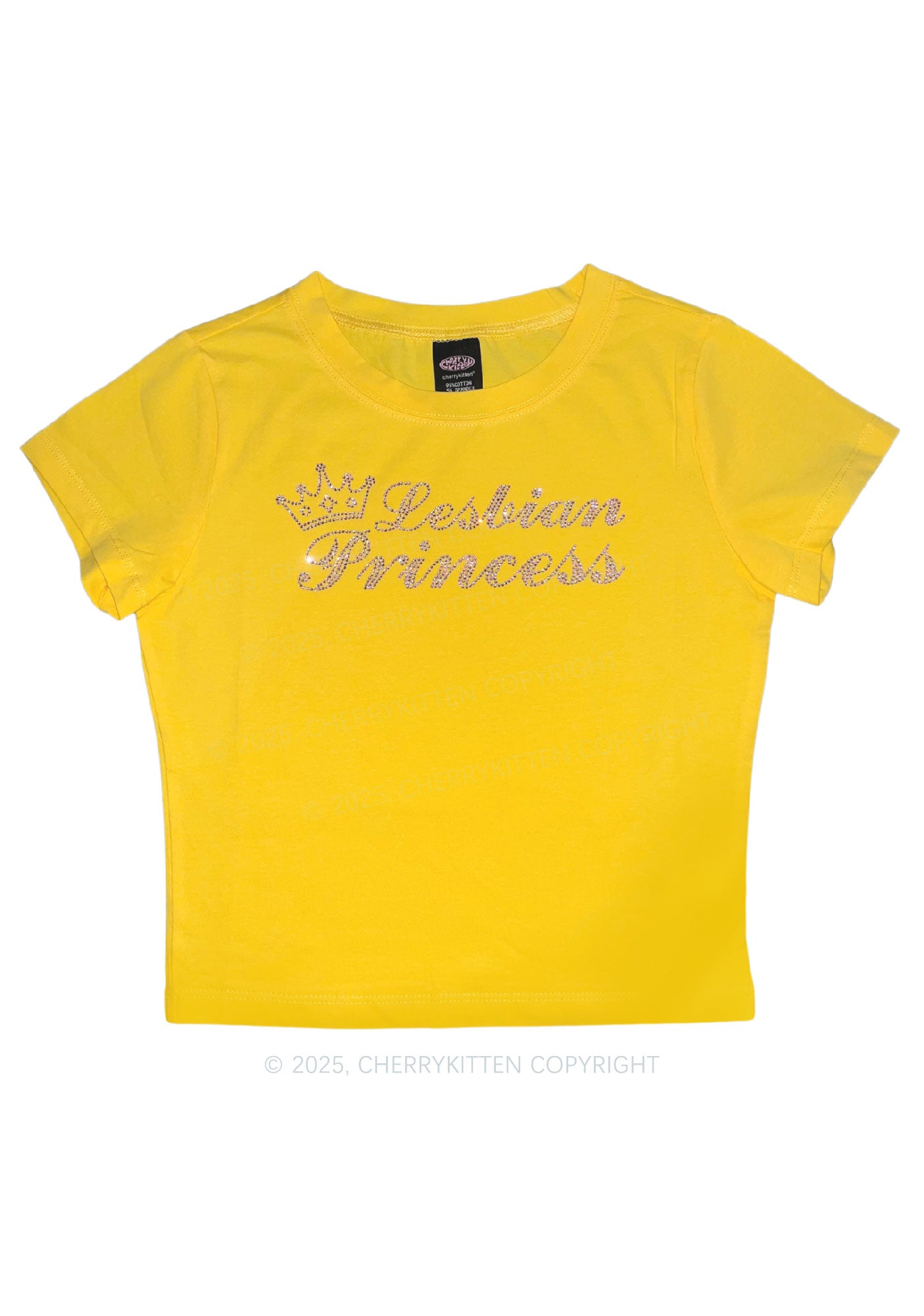Rhinestone Lesbian Princess Pride Y2K Baby Tee Cherrykitten