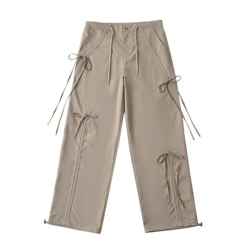 Y2K Bow Lace up Wide-leg Cargo Pants Cherrykitten