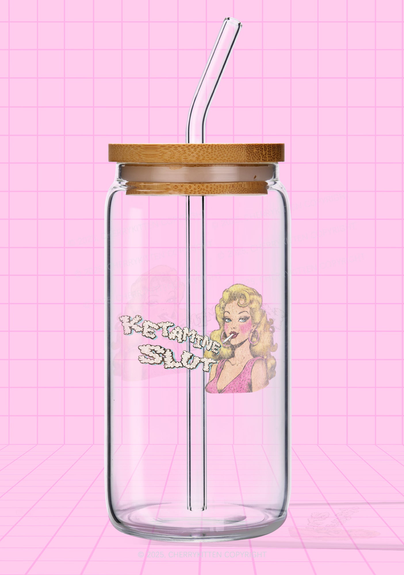 K Slxt Y2K Printed Glass Cup Cherrykitten